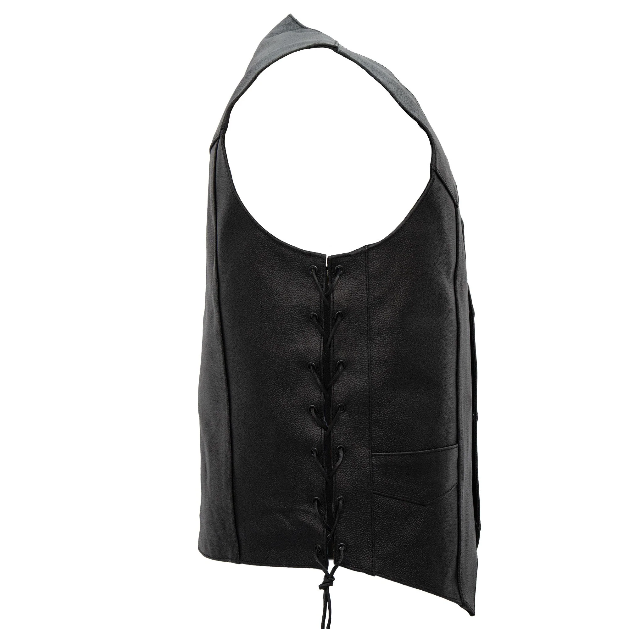 Hot Leathers VSM1015 Men's Black Heavyweight Motorcycle style Leather Biker Vest with Side Laces - Image 3