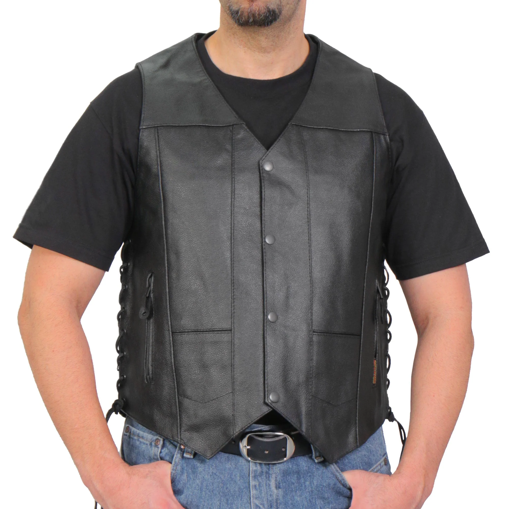 Hot Leathers VSM1017 Men's Motorcycle Black '10 Pocket' Leather Biker Vest with Side Laces - Image 10
