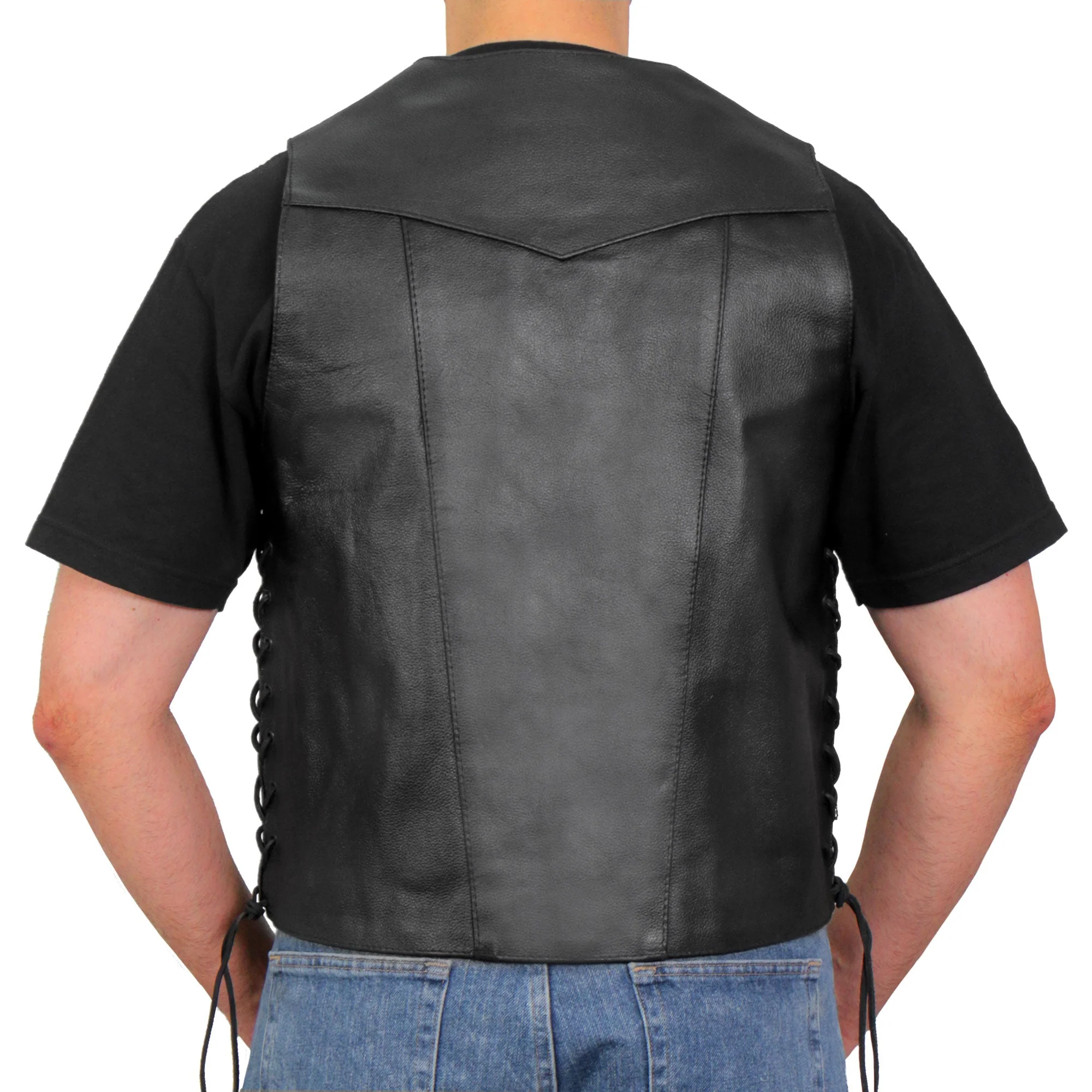 Hot Leathers VSM1017 Men's Motorcycle Black '10 Pocket' Leather Biker Vest with Side Laces - Image 12