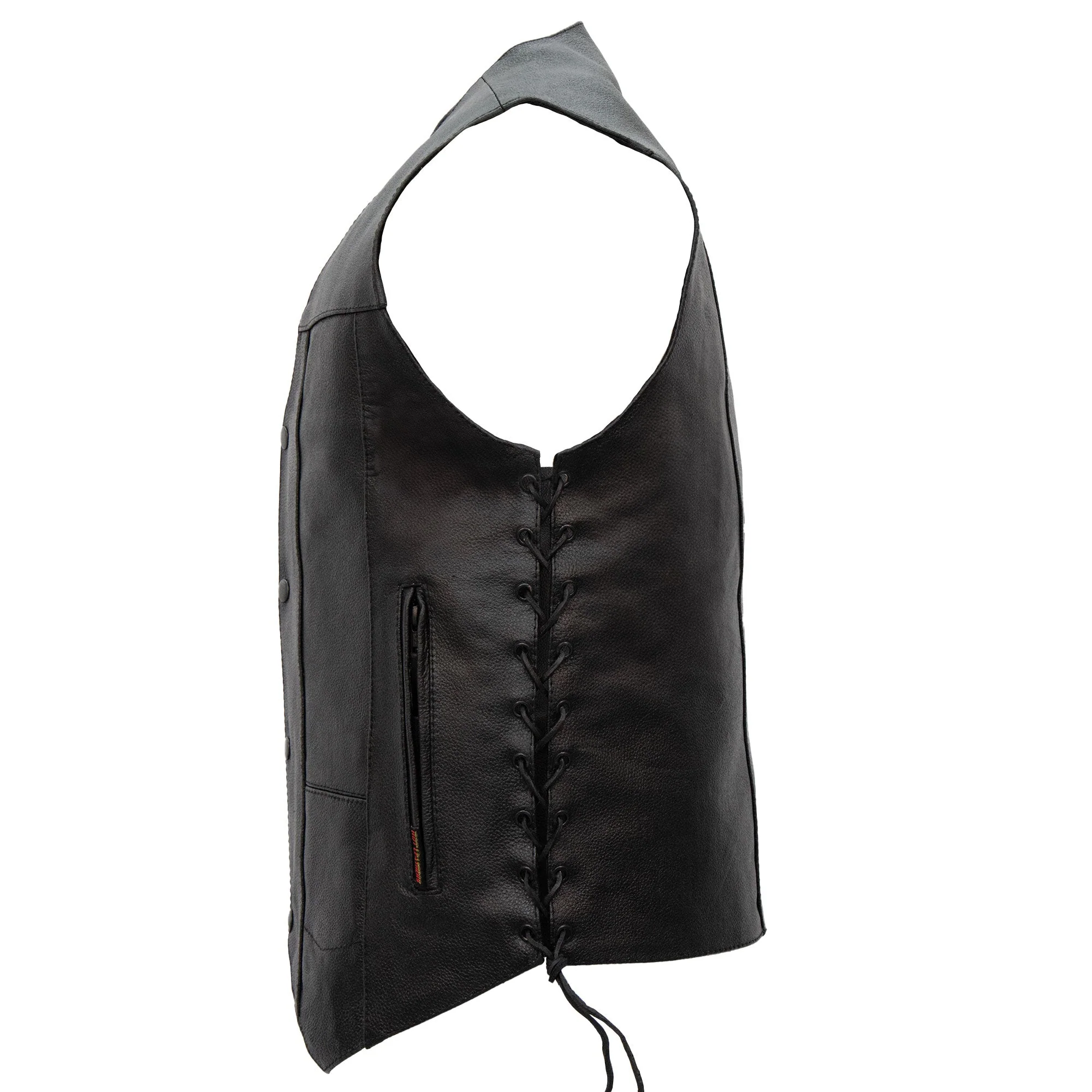 Hot Leathers VSM1017 Men's Motorcycle Black '10 Pocket' Leather Biker Vest with Side Laces - Image 14