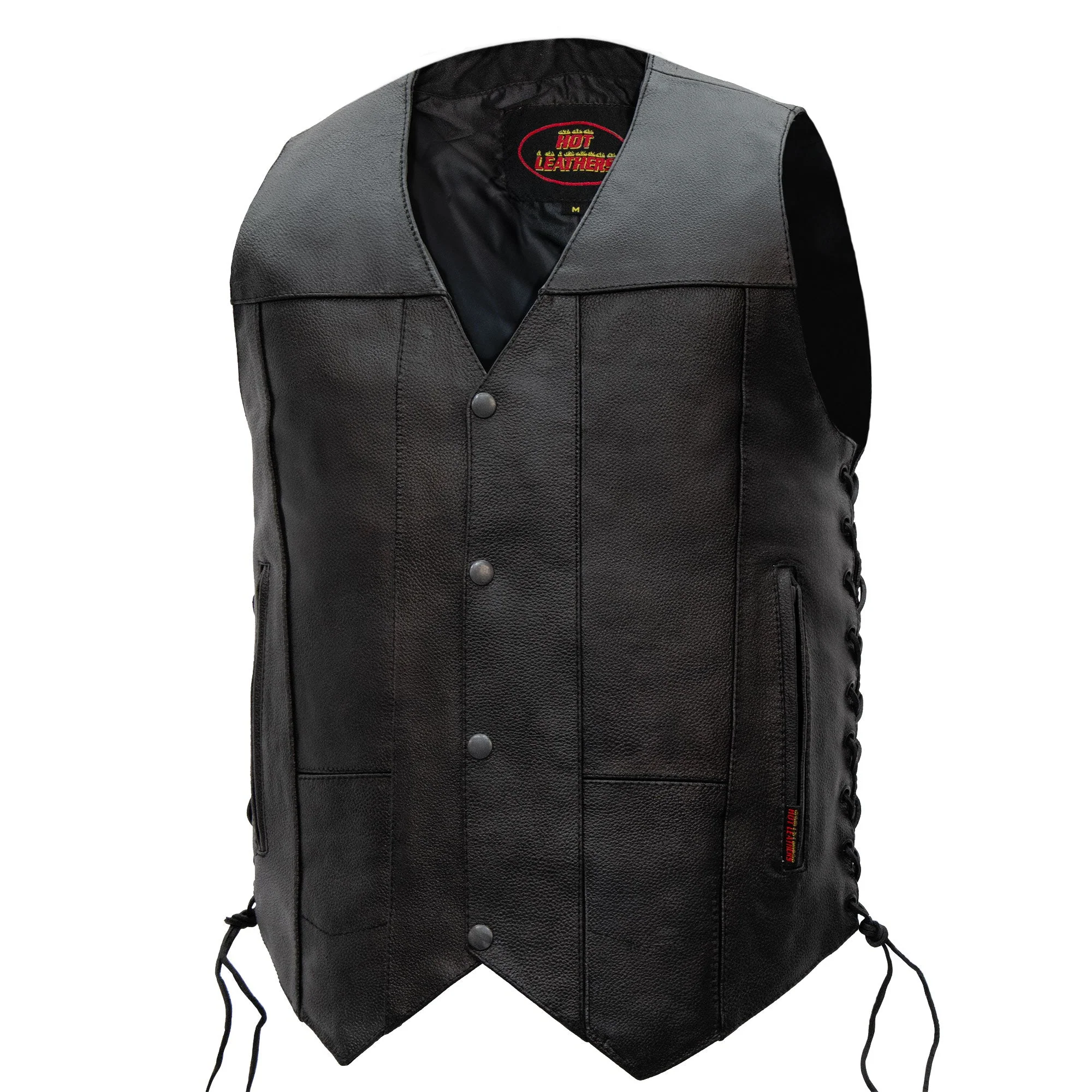 Hot Leathers VSM1017 Men's Motorcycle Black '10 Pocket' Leather Biker Vest with Side Laces - Image 15