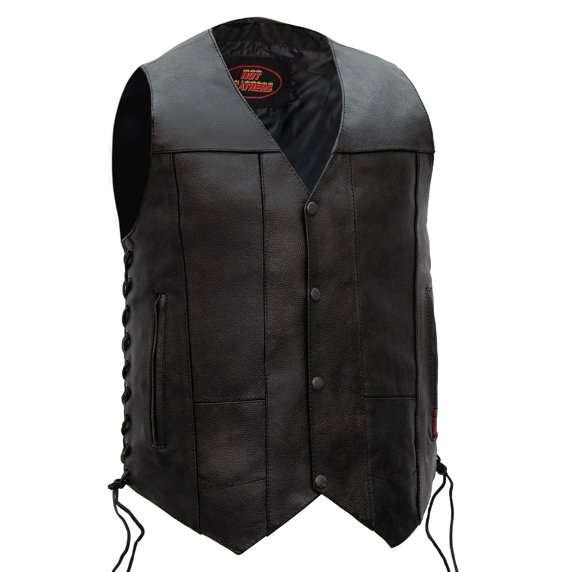 Hot Leathers VSM1017 Men's Motorcycle Black '10 Pocket' Leather Biker Vest with Side Laces - Image 2