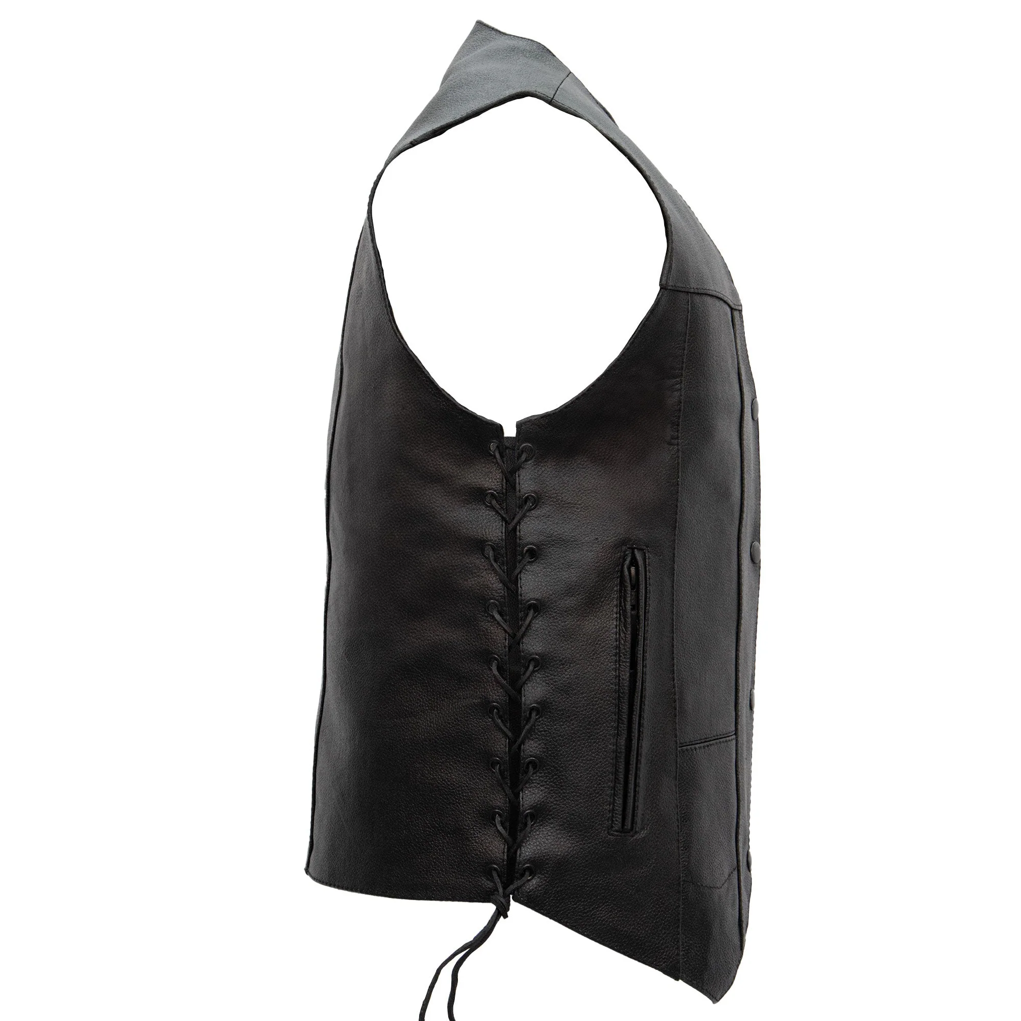 Hot Leathers VSM1017 Men's Motorcycle Black '10 Pocket' Leather Biker Vest with Side Laces - Image 4