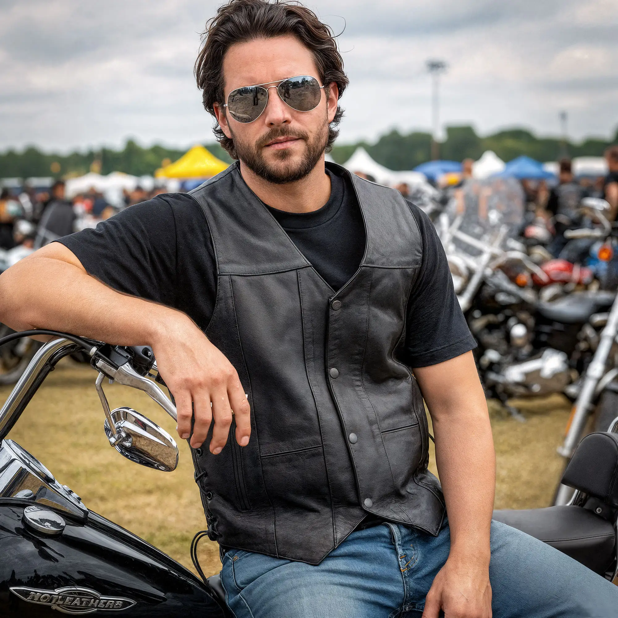 Hot Leathers VSM1034 Men's Motorcycle style Black '10 Pocket' Cowhide Leather Biker Vest - Image 5