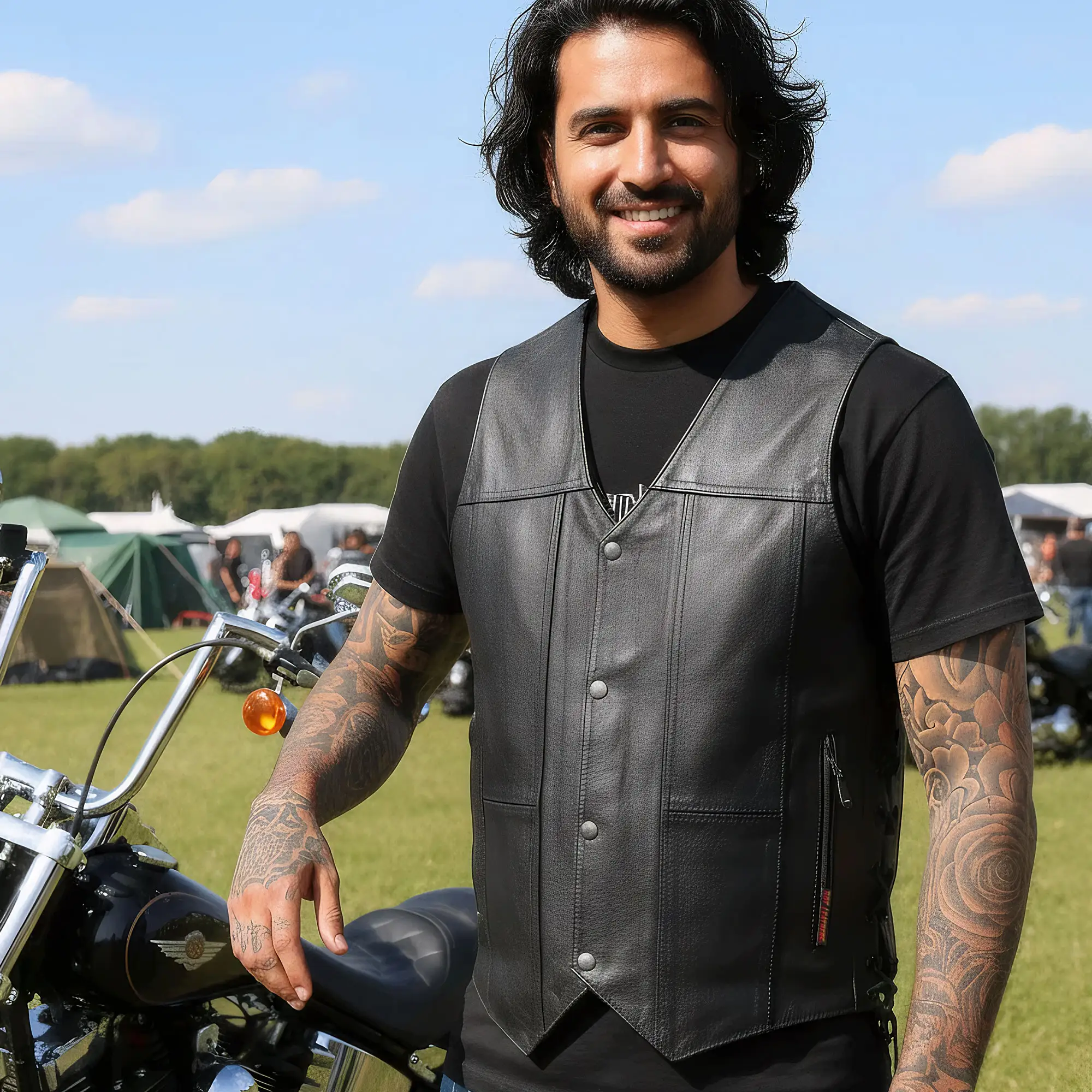Hot Leathers VSM1034 Men's Motorcycle style Black '10 Pocket' Cowhide Leather Biker Vest - Image 7