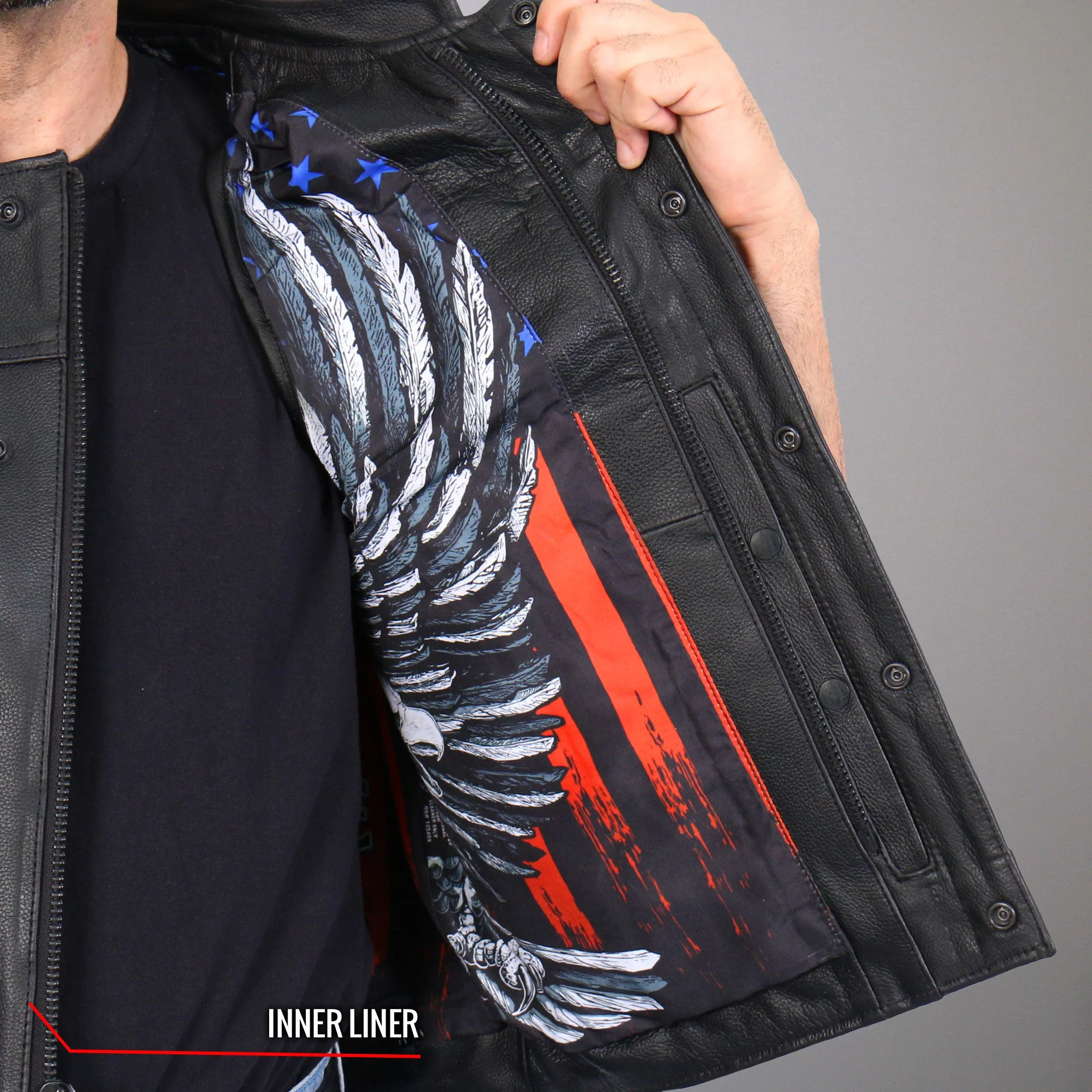 Hot Leathers VSM1052 Men's Black 'Patriotic' Motorcycle Club style Conceal and Carry Leather Biker Vest - Image 17