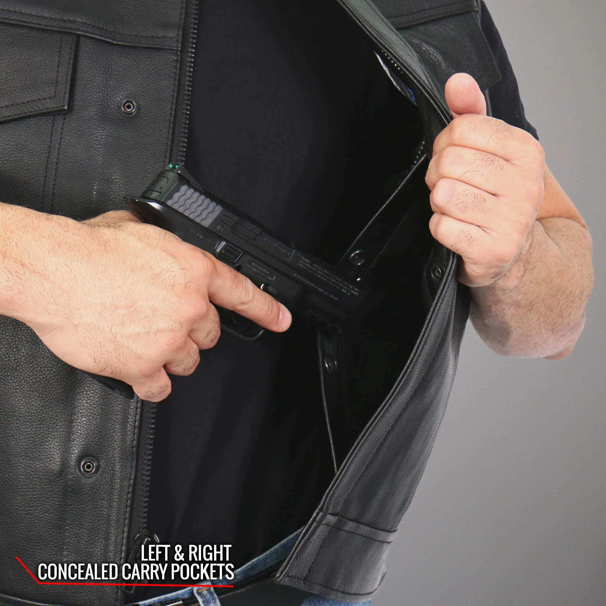 Hot Leathers VSM1052 Men's Black 'Patriotic' Motorcycle Club style Conceal and Carry Leather Biker Vest - Image 19