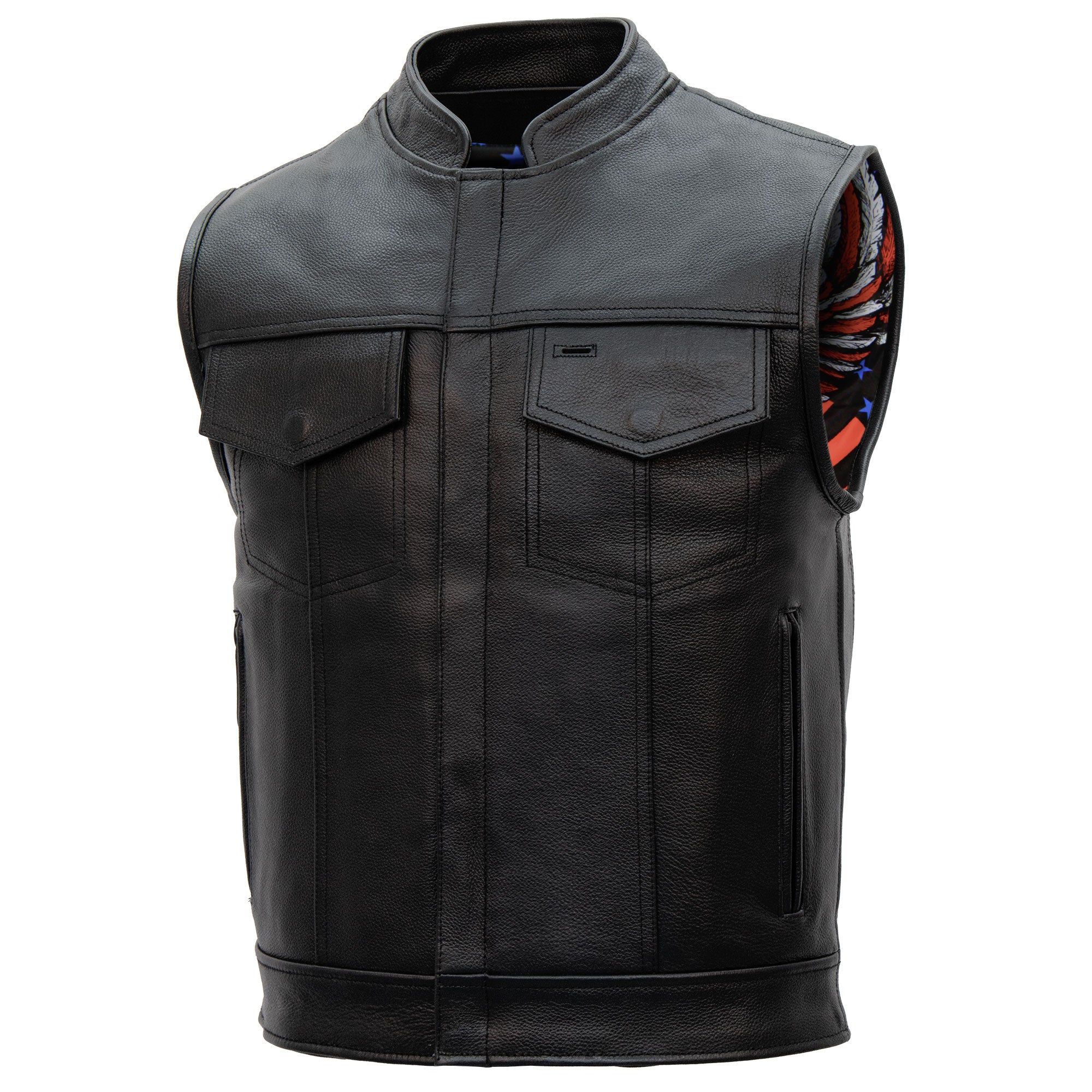 Hot Leathers VSM1052 Men's Black 'Patriotic' Motorcycle Club style Conceal and Carry Leather Biker Vest - Image 2