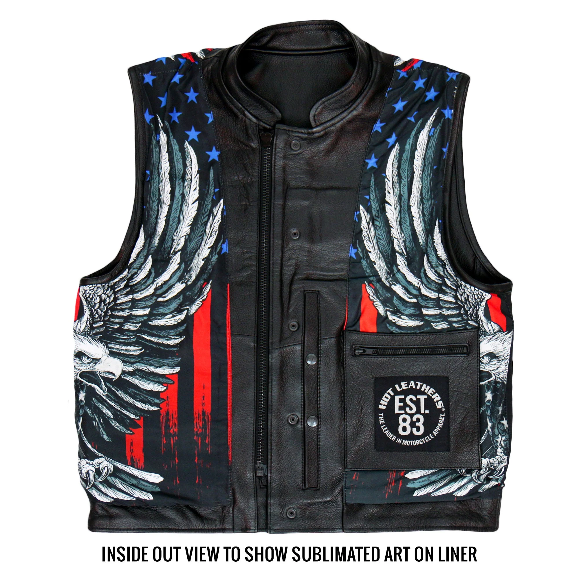 Hot Leathers VSM1052 Men's Black 'Patriotic' Motorcycle Club style Conceal and Carry Leather Biker Vest - Image 23
