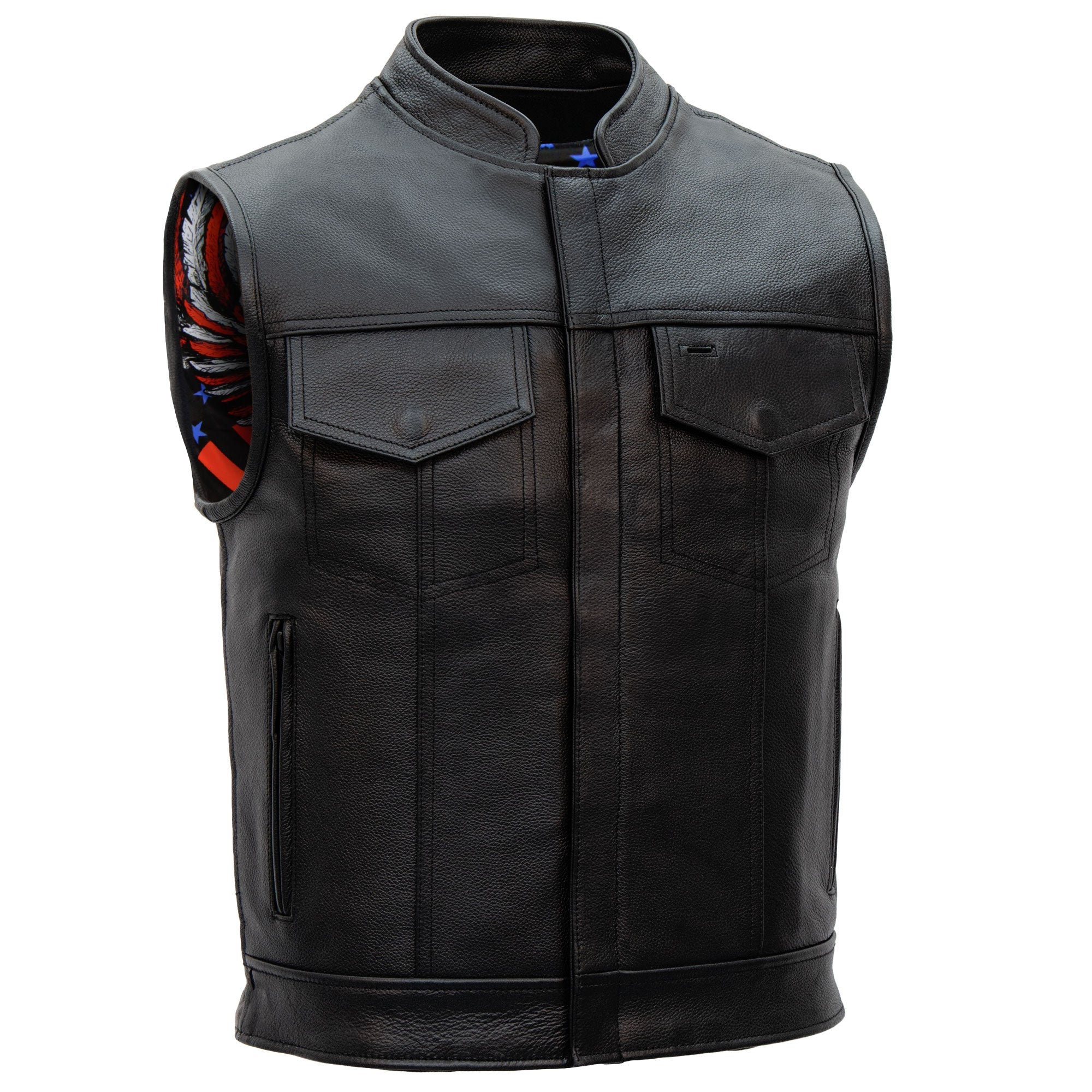 Hot Leathers VSM1052 Men's Black 'Patriotic' Motorcycle Club style Conceal and Carry Leather Biker Vest - Image 5