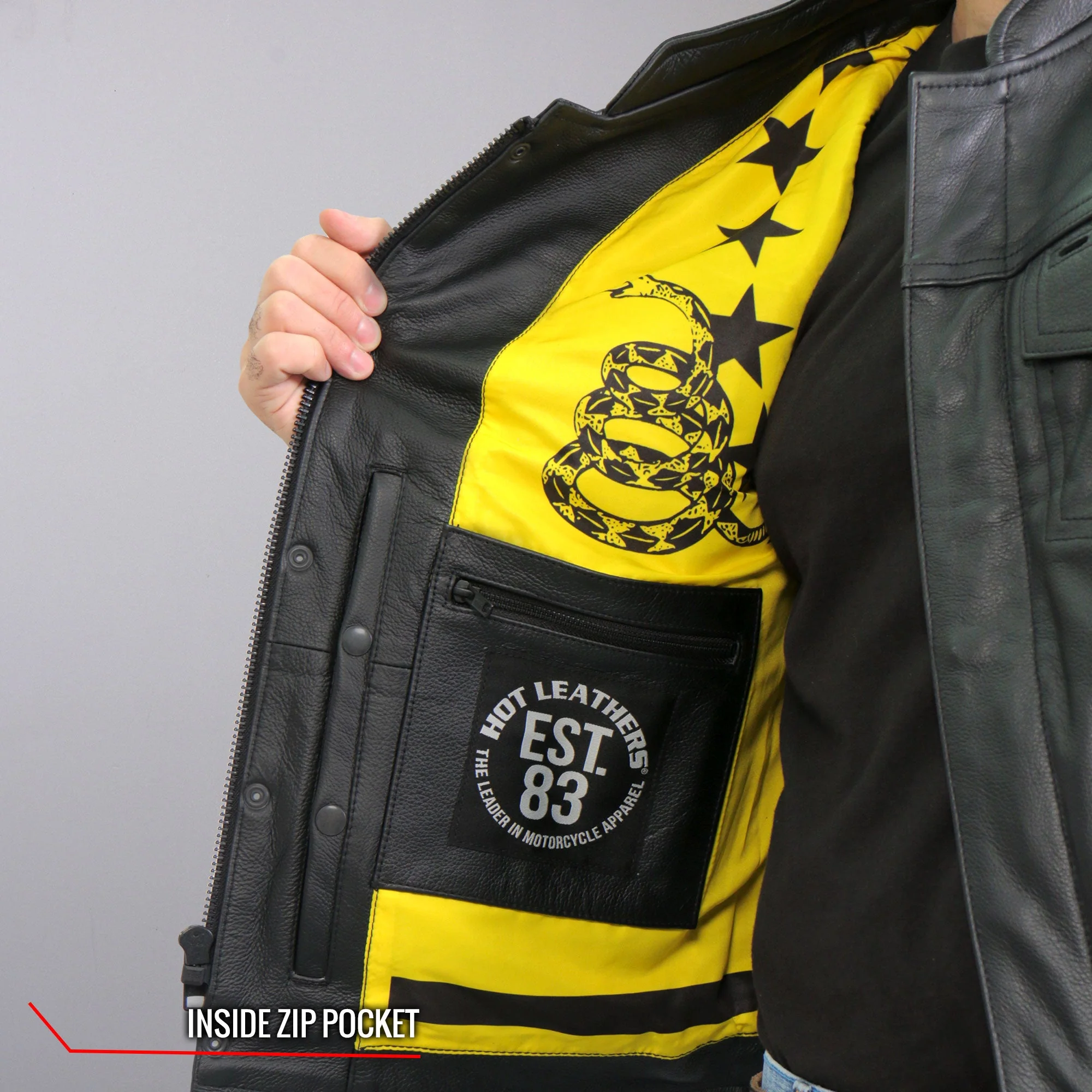 Hot Leathers VSM1053 Men's Black 'Don't Tread On Me' Motorcycle Club Style Conceal and Carry Leather Biker Vest - Image 17