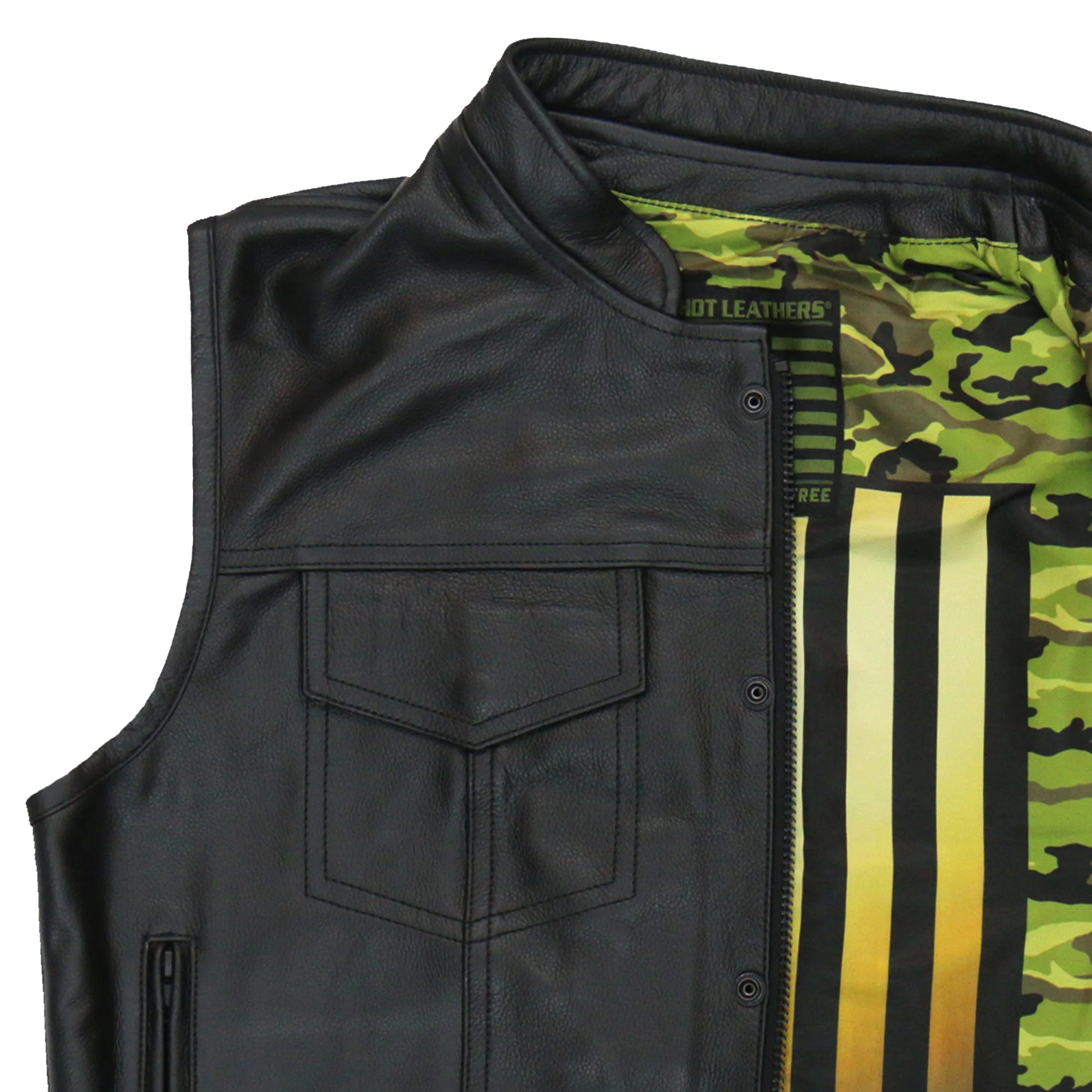 Hot Leathers VSM1058 Men's Black 'Camo Flag' Motorcycle Club Style Conceal and Carry Leather Biker Vest - Image 12