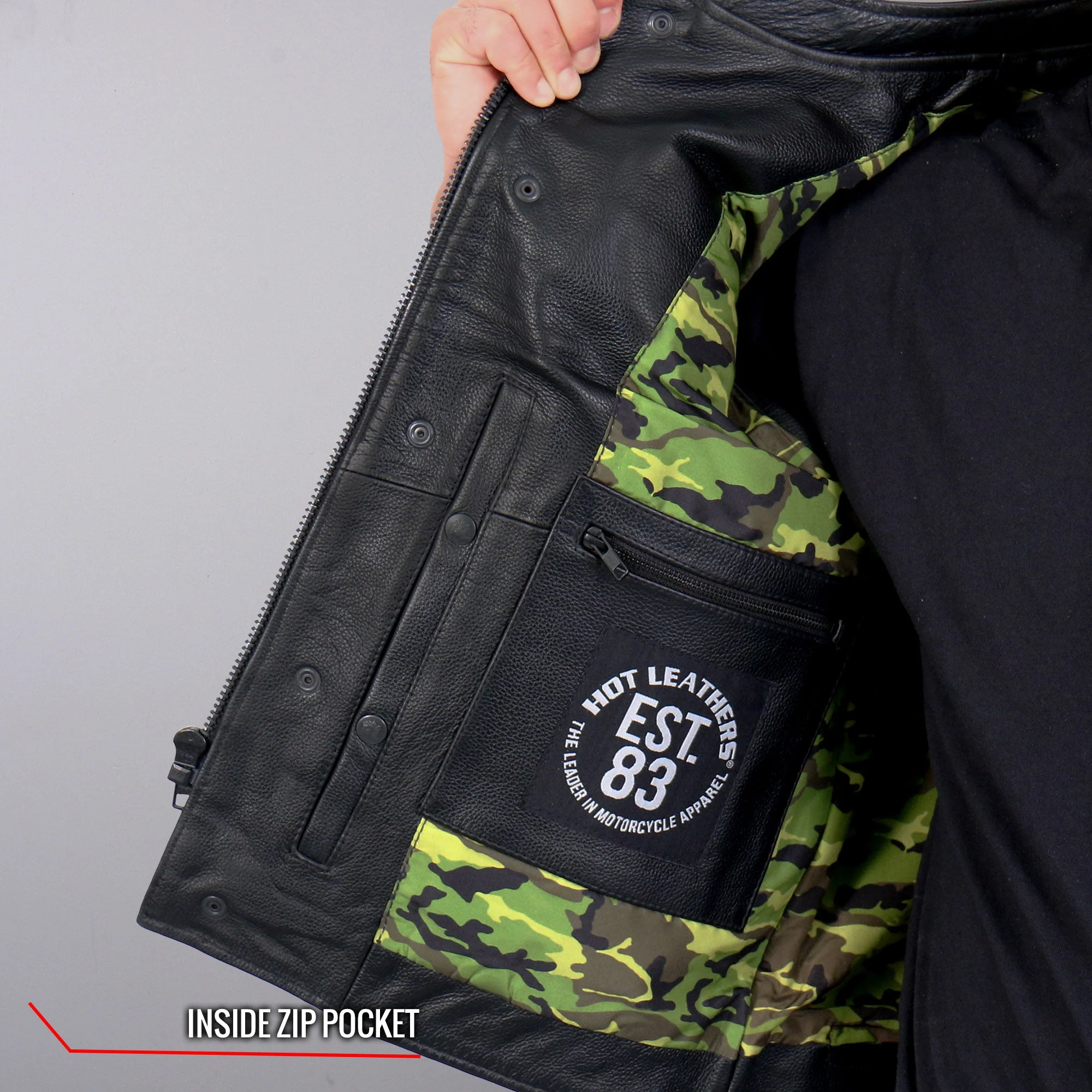 Hot Leathers VSM1058 Men's Black 'Camo Flag' Motorcycle Club Style Conceal and Carry Leather Biker Vest - Image 14