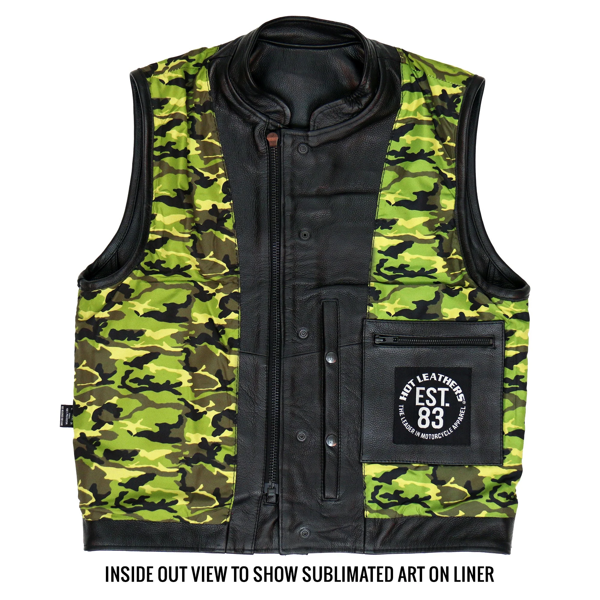 Hot Leathers VSM1058 Men's Black 'Camo Flag' Motorcycle Club Style Conceal and Carry Leather Biker Vest - Image 19