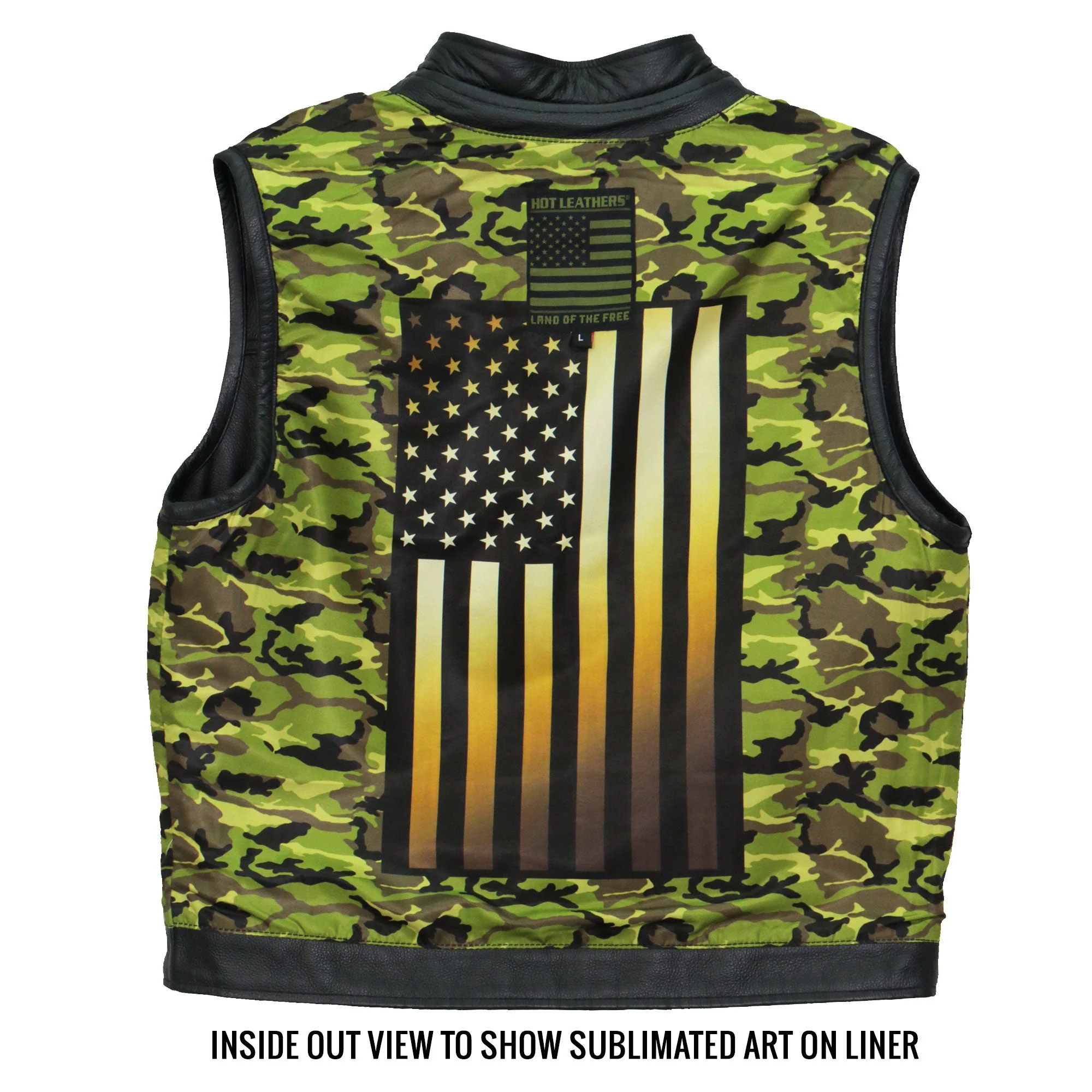 Hot Leathers VSM1058 Men's Black 'Camo Flag' Motorcycle Club Style Conceal and Carry Leather Biker Vest - Image 20