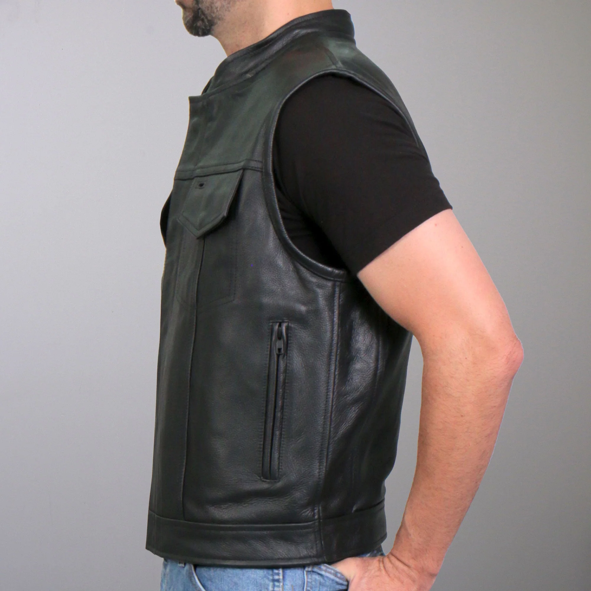 Hot Leathers VSM1058 Men's Black 'Camo Flag' Motorcycle Club Style Conceal and Carry Leather Biker Vest - Image 25