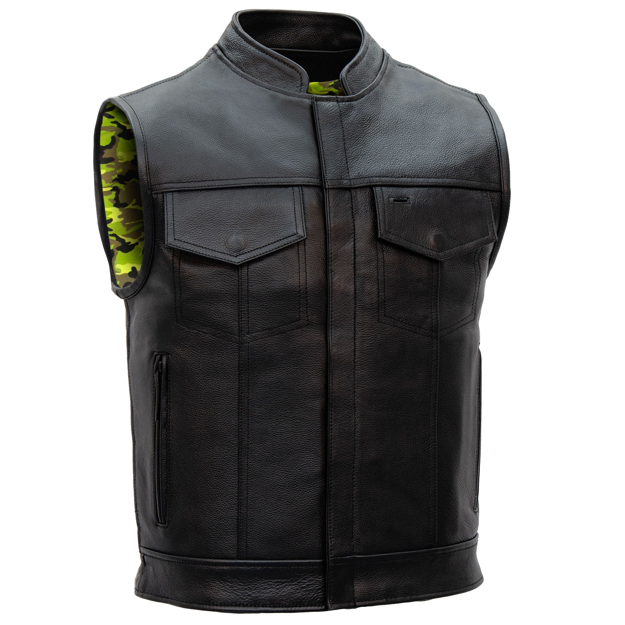 Hot Leathers VSM1058 Men's Black 'Camo Flag' Motorcycle Club Style Conceal and Carry Leather Biker Vest - Image 5