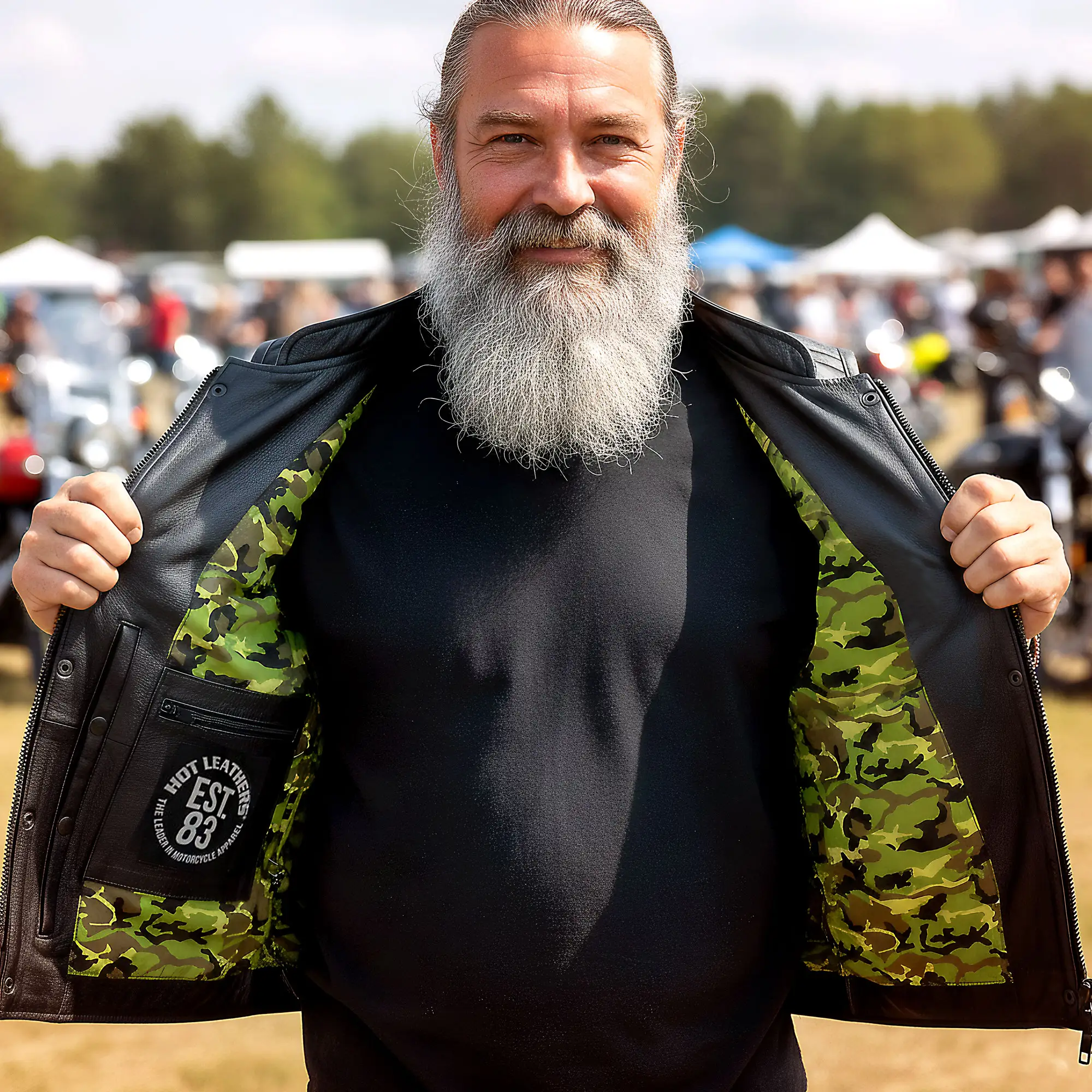 Hot Leathers VSM1058 Men's Black 'Camo Flag' Motorcycle Club Style Conceal and Carry Leather Biker Vest - Image 6