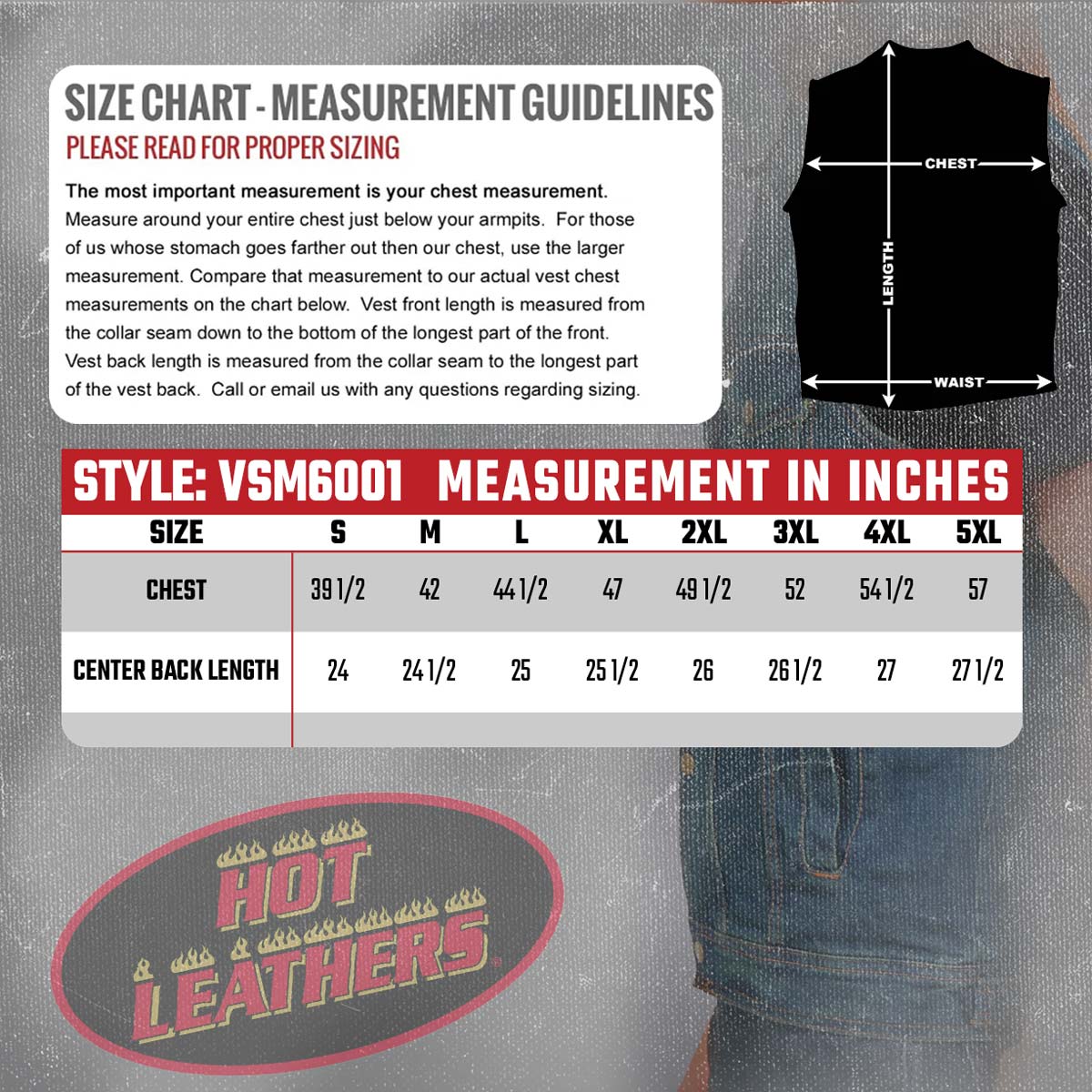 Hot Leathers VSM6001 Men's Motorcycle style Blue Denim Biker Vest - Image 3