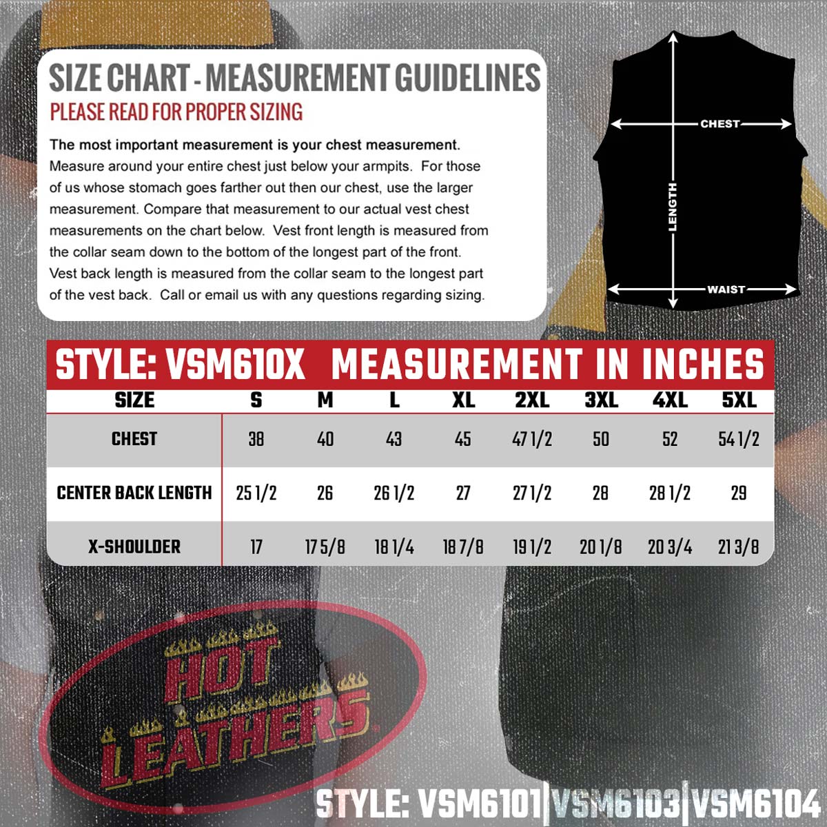 Hot Leathers VSM6101 Men's Motorcycle Club style Carry Conceal Black Denim and Leather Biker Vest - Image 3