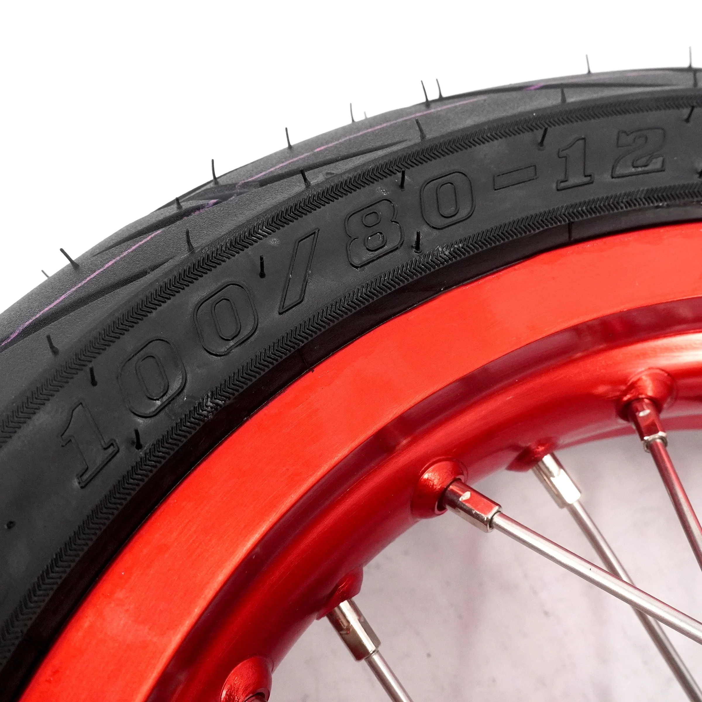 KKE Mini E-Bike Wheel Kit with Tires | Rawrr Mantis X 2024-2025 - Red Rims - 1.85*12’‘ & 2.15*12’‘ - Image 12