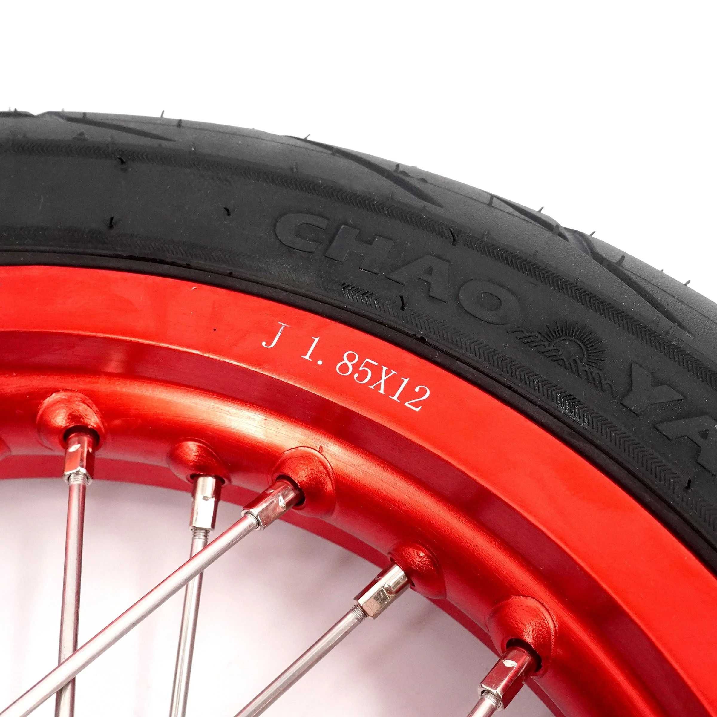 KKE Mini E-Bike Wheel Kit with Tires | Rawrr Mantis X 2024-2025 - Red Rims - 1.85*12’‘ & 2.15*12’‘ - Image 7