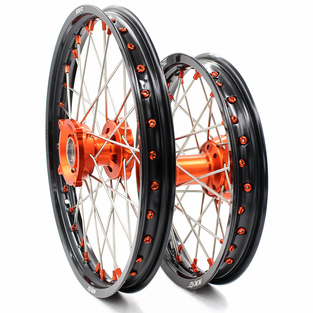 KKE 17"*1.4/14"*1.6 Small Kid's Wheels Rims Set For KTM SX 85 / GAS GAS MC 85 / HUSQVARNA TC 85 - 2021-2024 Orange Hubs - Image 2