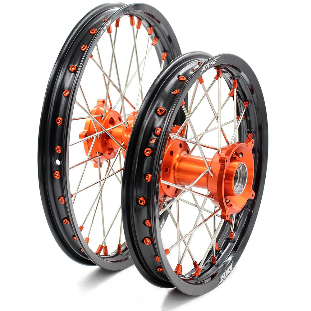 KKE 17"*1.4/14"*1.6 Small Kid's Wheels Rims Set For KTM SX 85 / GAS GAS MC 85 / HUSQVARNA TC 85 - 2021-2024 Orange Hubs - Image 3