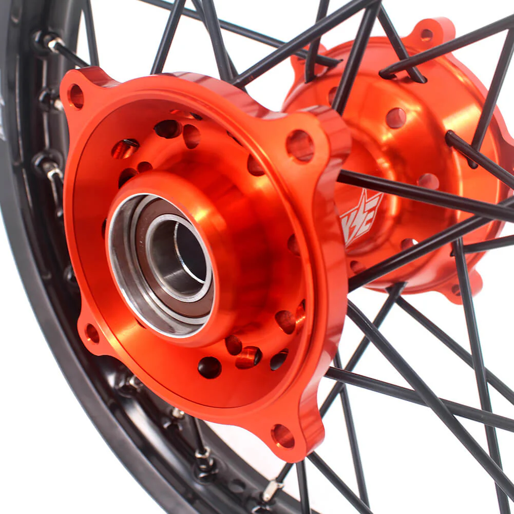 KKE 17 & 14 Small Kids Wheels Rims for KTM 85 SX 2021-2024 Orange Hub Black Spoke - Image 11