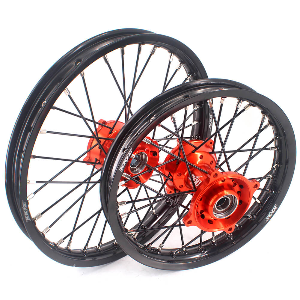 KKE 17 & 14 Small Kids Wheels Rims for KTM 85 SX 2021-2024 Orange Hub Black Spoke - Image 2