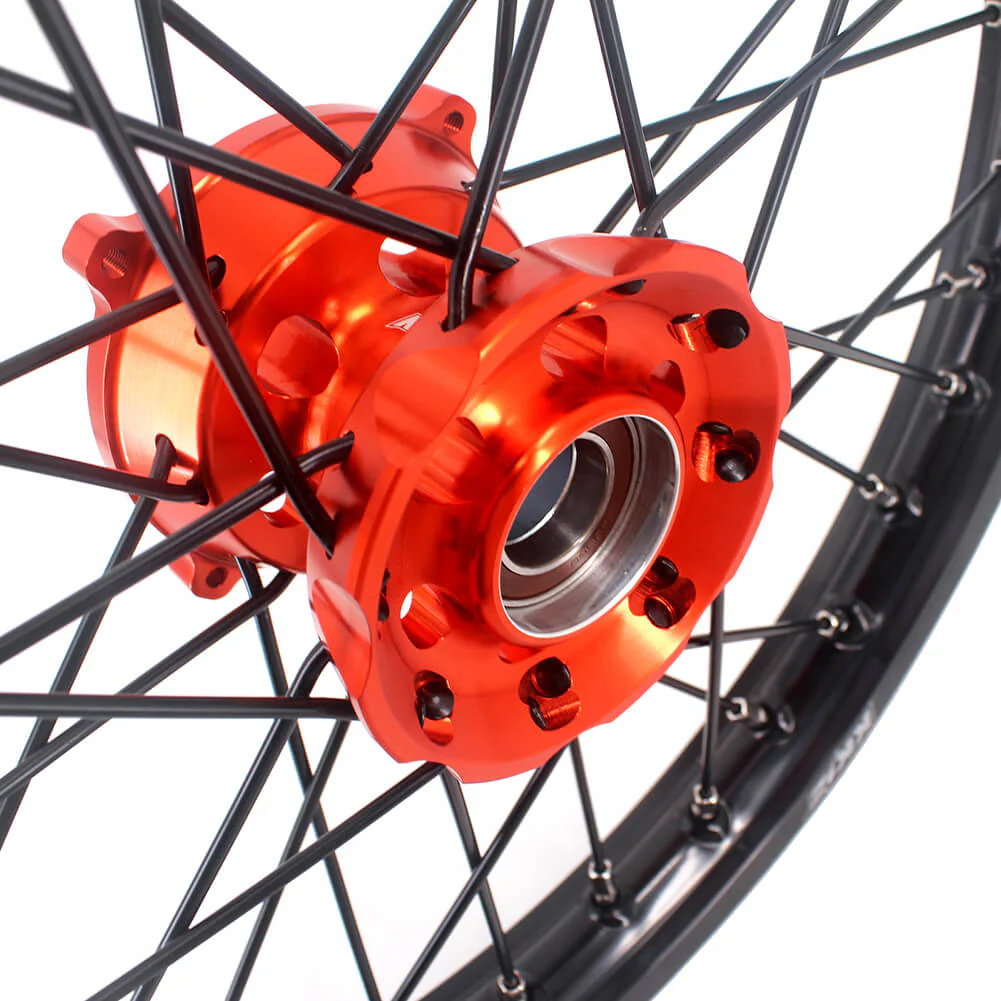 KKE 17 & 14 Small Kids Wheels Rims for KTM 85 SX 2021-2024 Orange Hub Black Spoke - Image 4