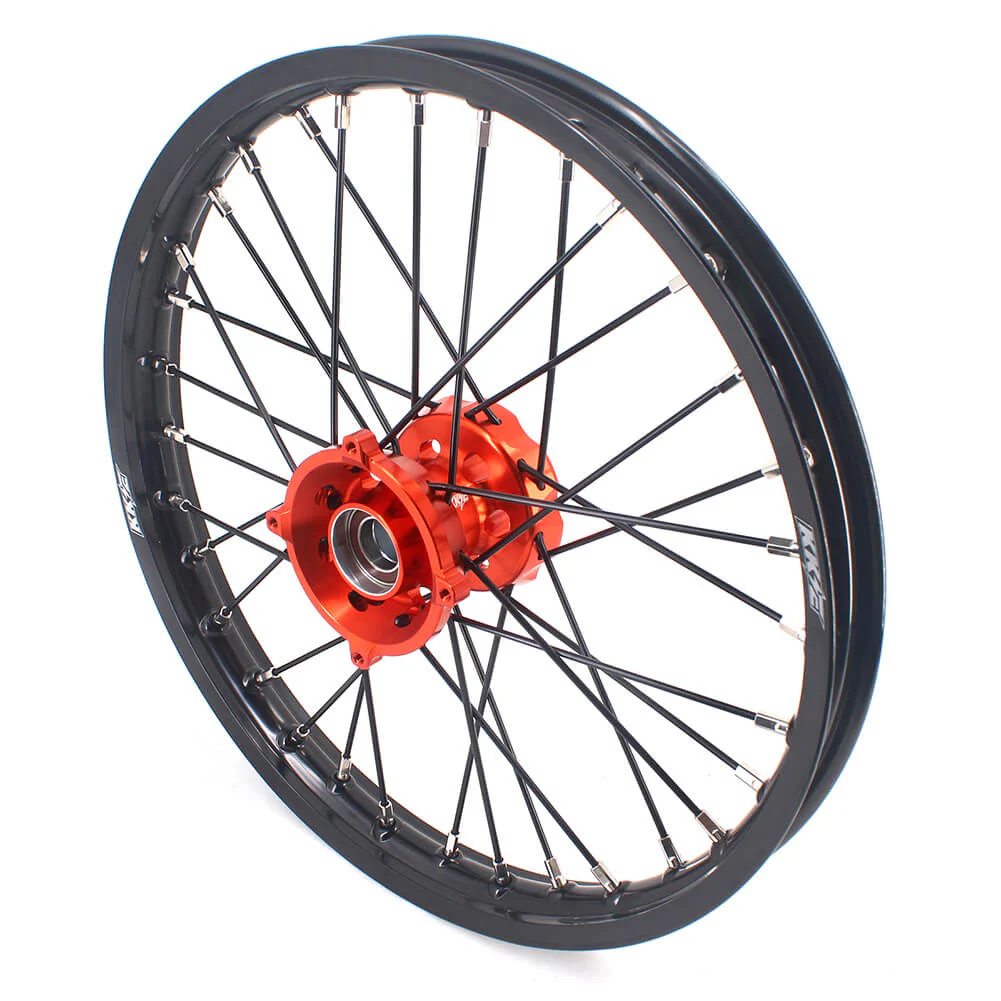 KKE 17 & 14 Small Kids Wheels Rims for KTM 85 SX 2021-2024 Orange Hub Black Spoke - Image 5