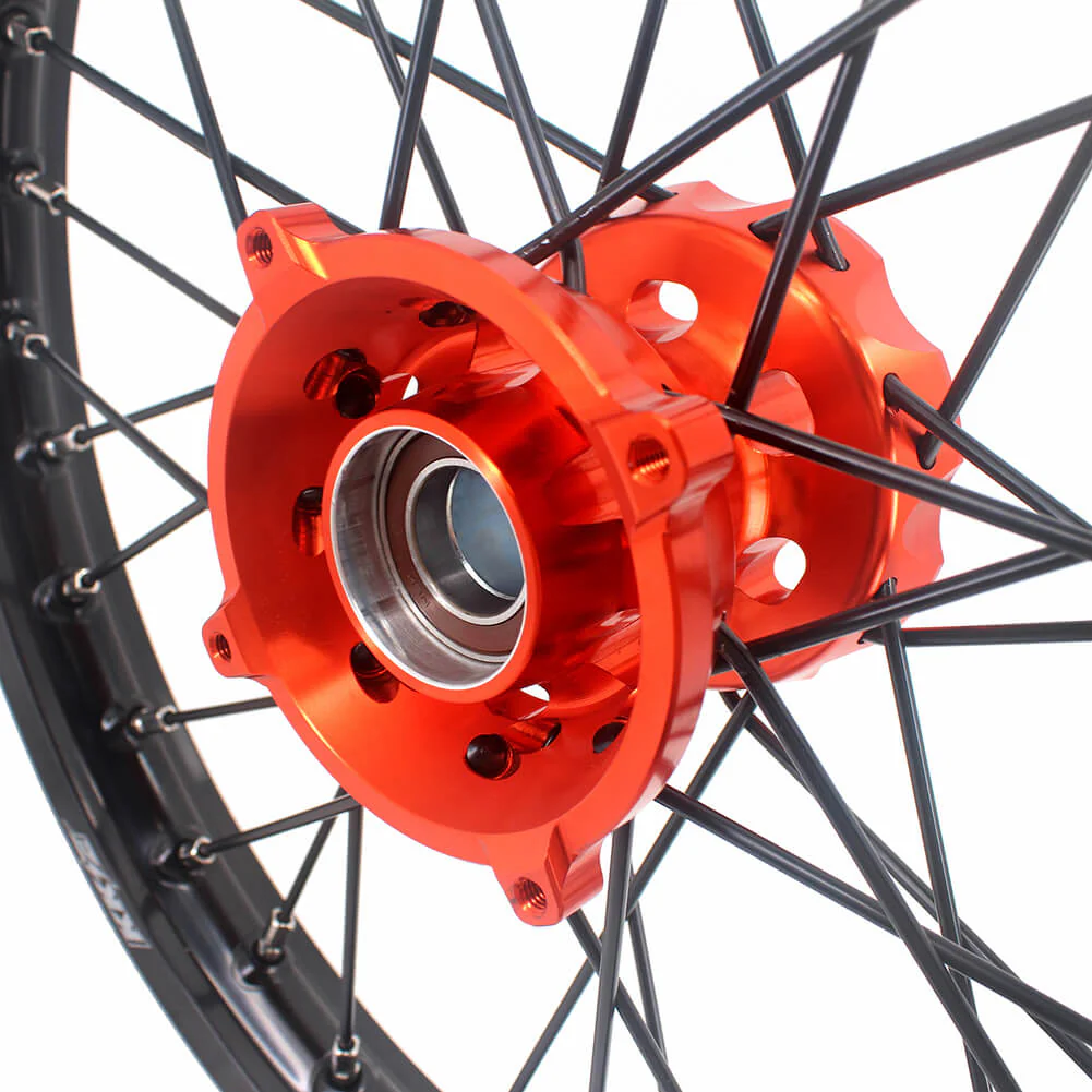 KKE 17 & 14 Small Kids Wheels Rims for KTM 85 SX 2021-2024 Orange Hub Black Spoke - Image 6