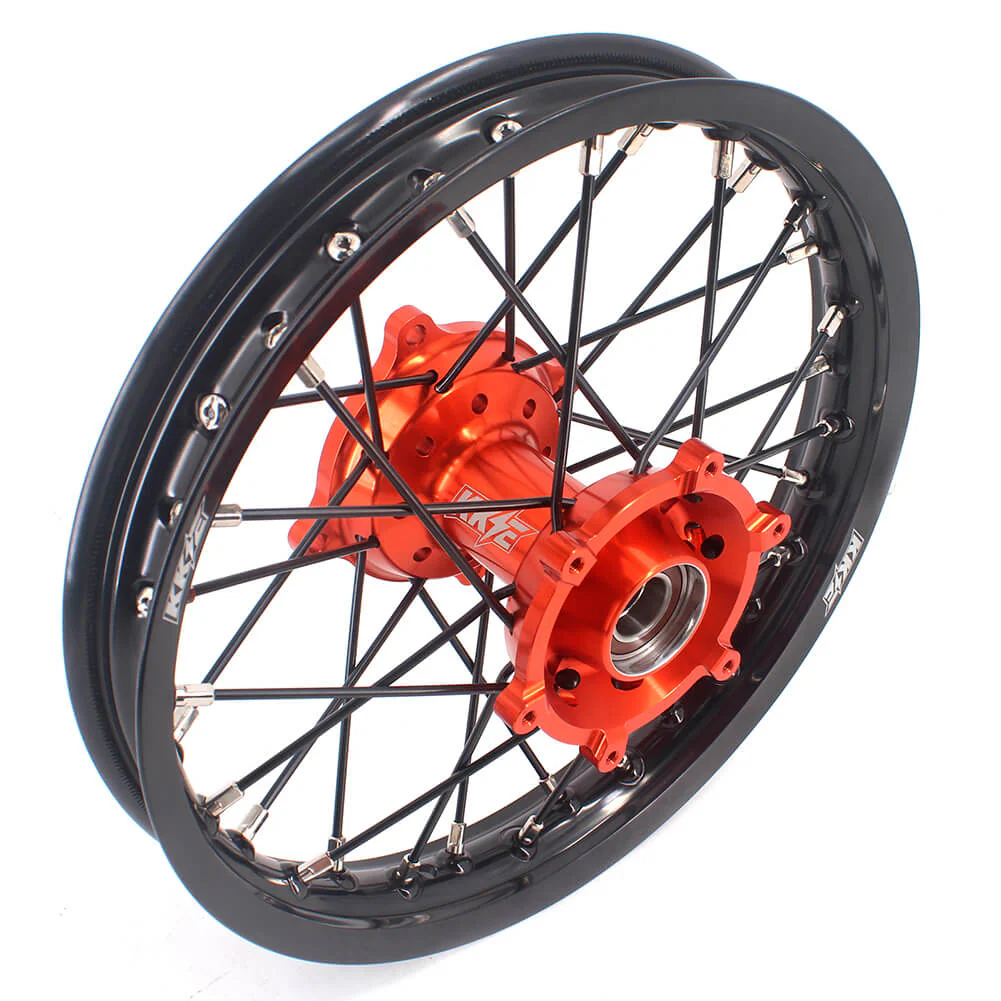 KKE 17 & 14 Small Kids Wheels Rims for KTM 85 SX 2021-2024 Orange Hub Black Spoke - Image 8