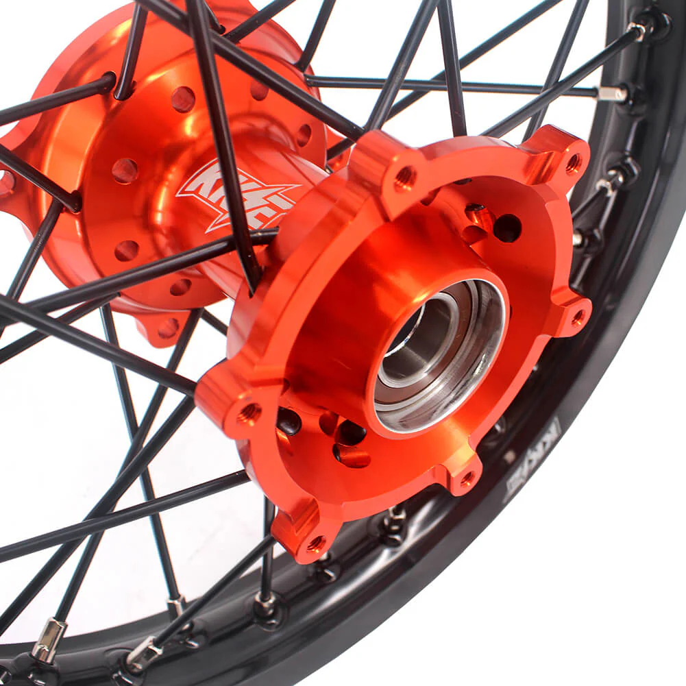 KKE 17 & 14 Small Kids Wheels Rims for KTM 85 SX 2021-2024 Orange Hub Black Spoke - Image 9
