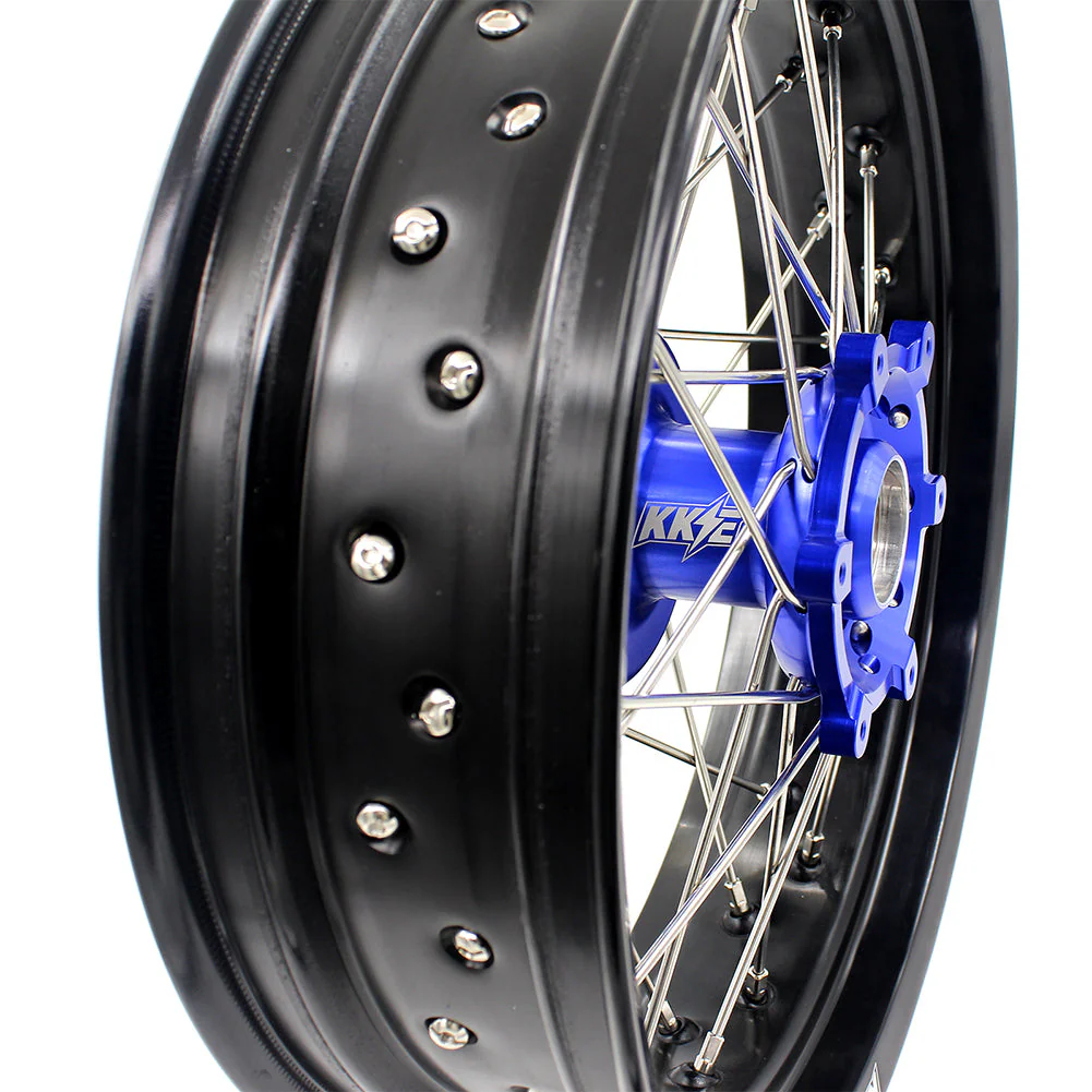 KKE 17 Inch CUSH Drive on Road Supermoto Wheels Rims For SUZUKI DRZ400SM 2005-2024 - Blue Hubs - Image 11