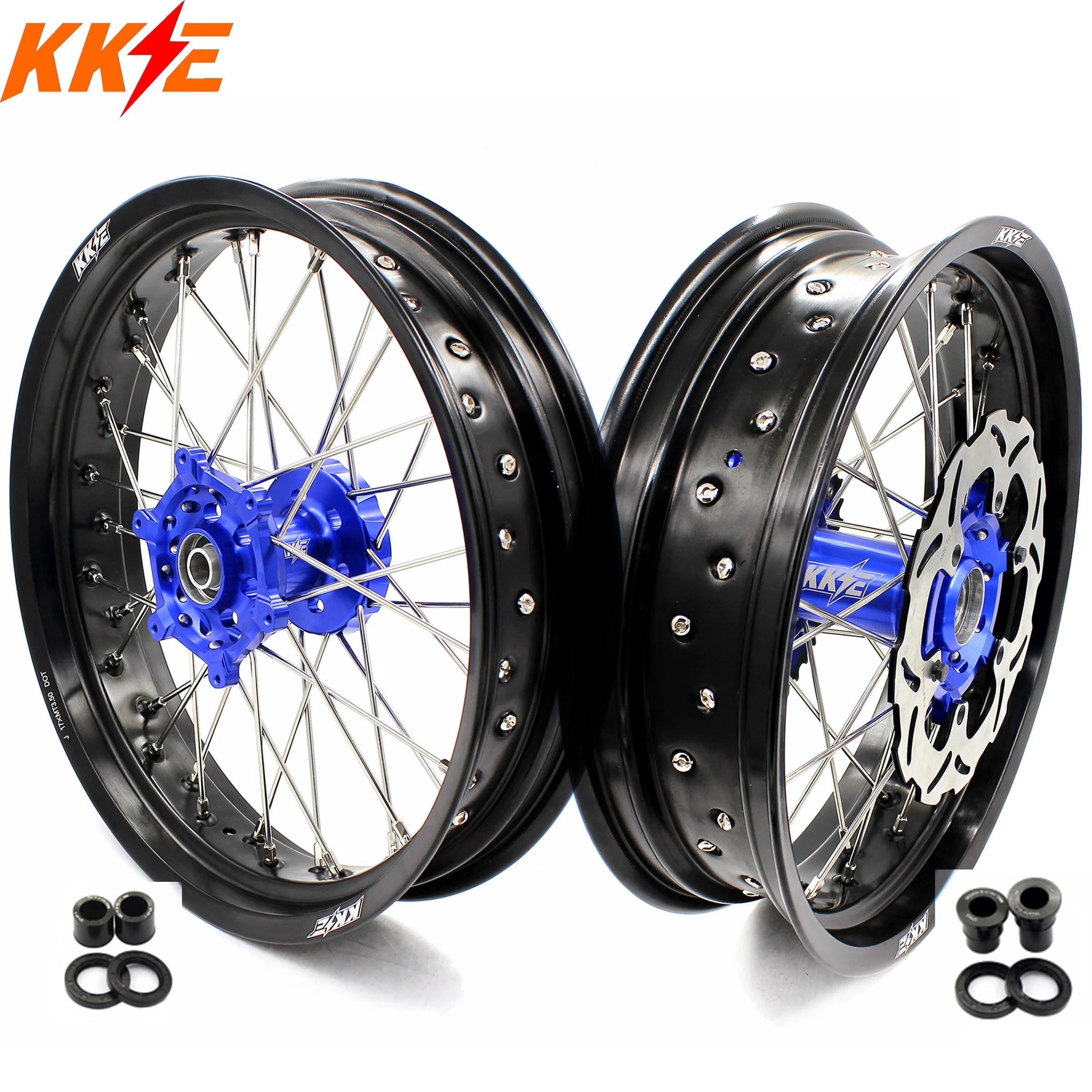 KKE 17 Inch CUSH Drive on Road Supermoto Wheels Rims For SUZUKI DRZ400SM 2005-2024 - Blue Hubs - Image 13
