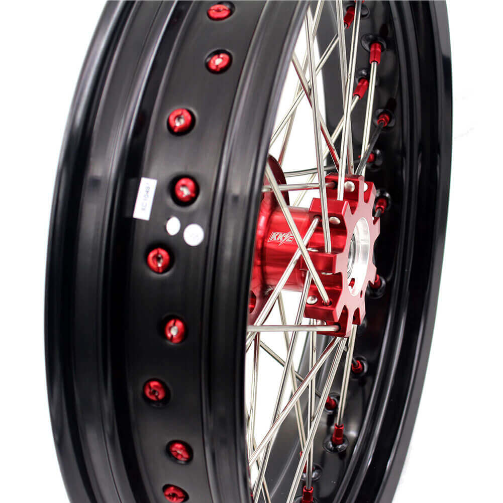 KKE 17 Inch OEM Size Supermoto Wheels for Honda XR650L 1993-2024 Red Nipple - Image 12