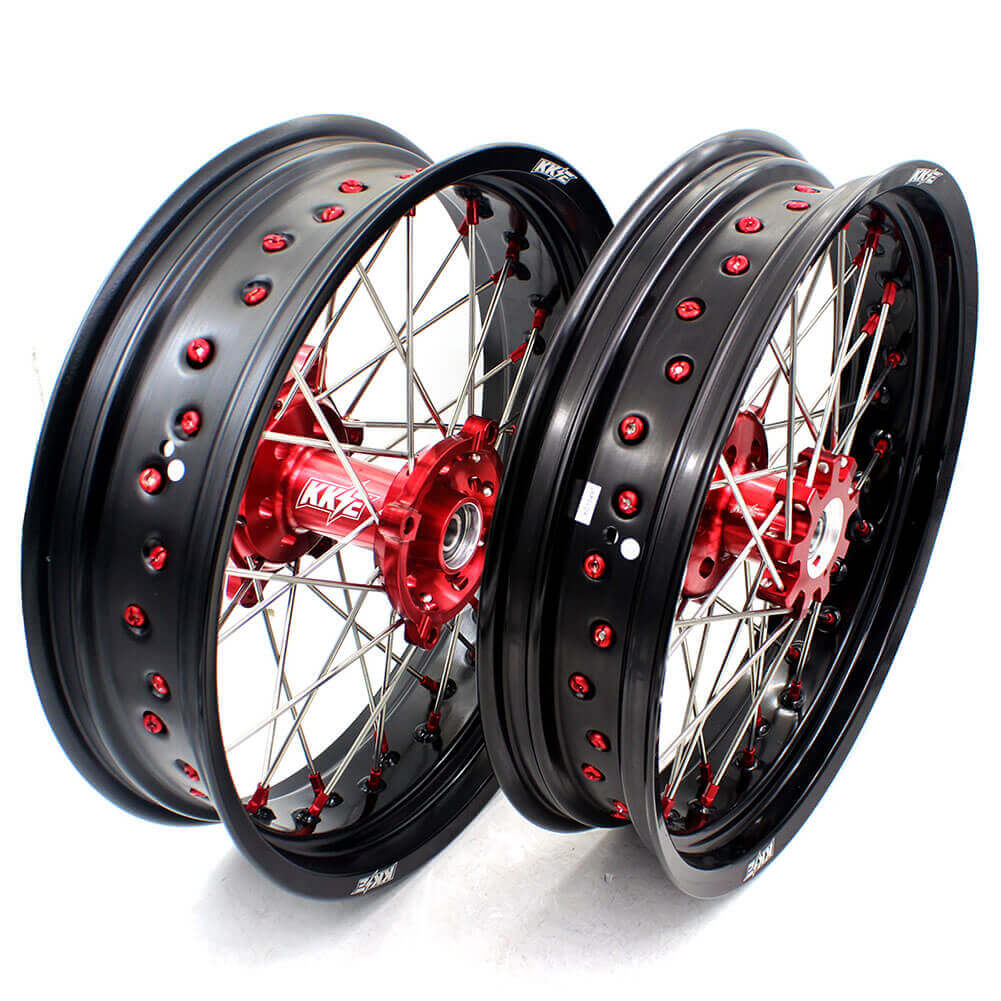 KKE 17 Inch OEM Size Supermoto Wheels for Honda XR650L 1993-2024 Red Nipple - Image 2