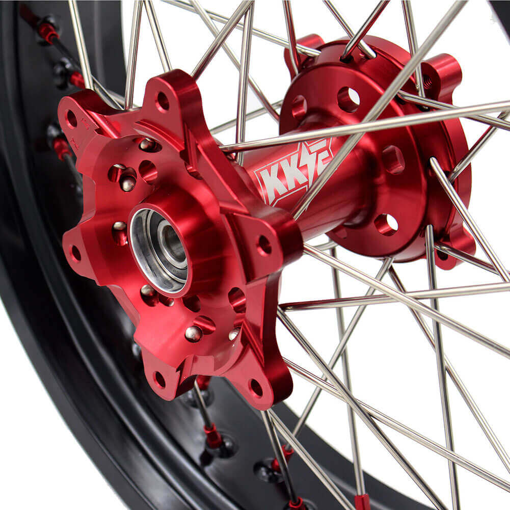 KKE 17 Inch OEM Size Supermoto Wheels for Honda XR650L 1993-2024 Red Nipple - Image 4