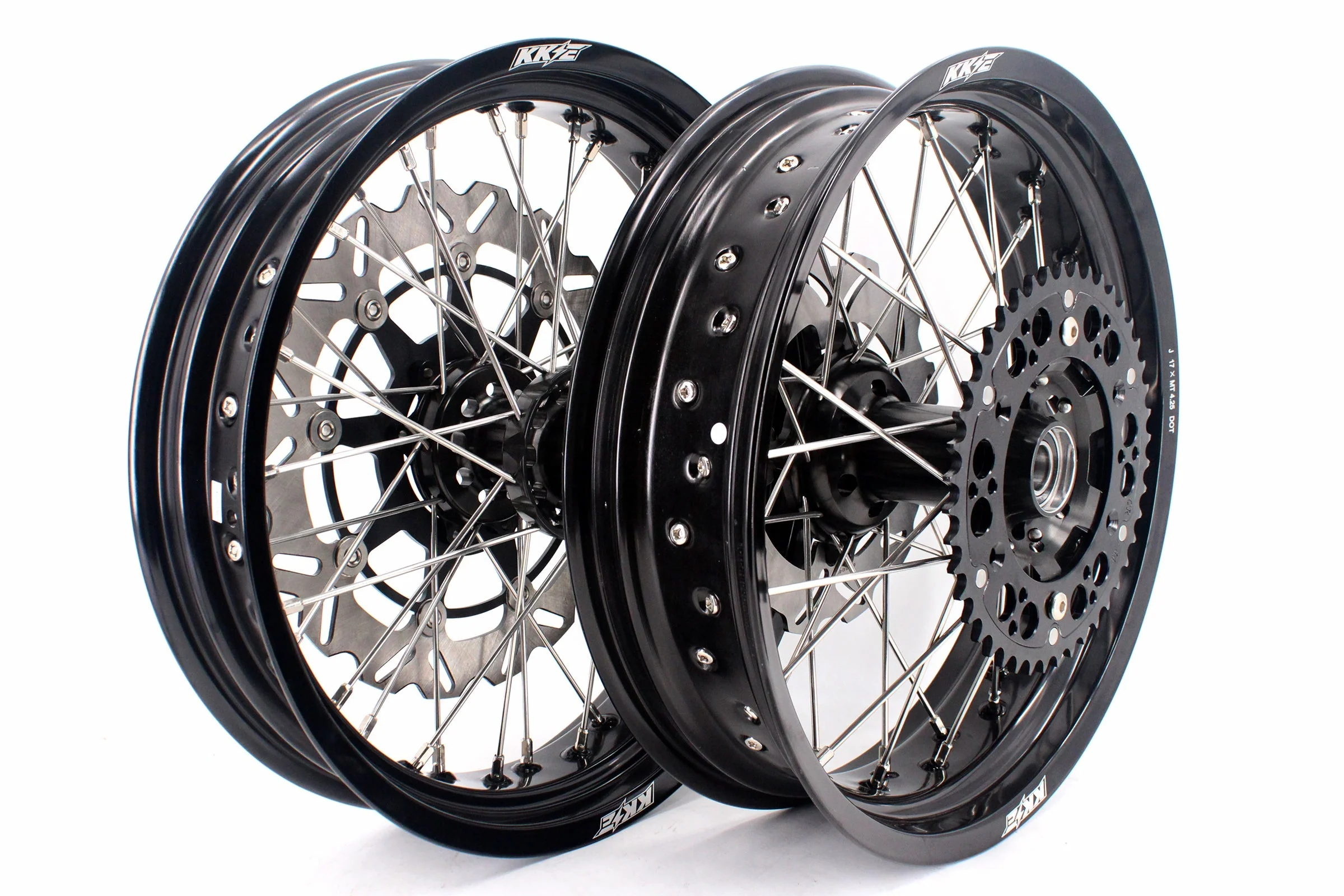 KKE 17 inch Supermoto Wheels Rims for HONDA XR650L 1993-2024 Black Hub Discs - Image 2