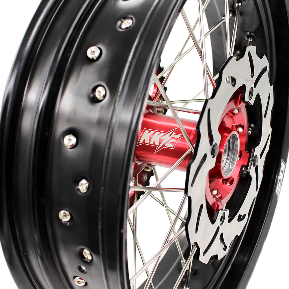 KKE 17 inch Supermoto Wheels Rims for HONDA XR650L 1993-2024 Red Hub Discs - Image 14