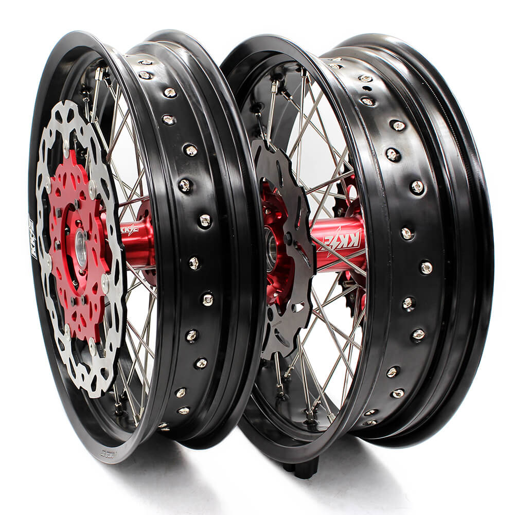 KKE 17 inch Supermoto Wheels Rims for HONDA XR650L 1993-2024 Red Hub Discs - Image 2