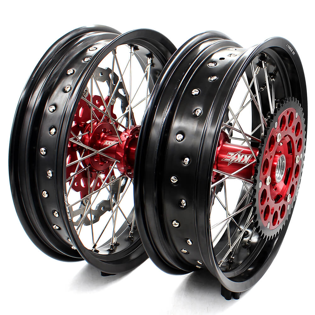 KKE 17 inch Supermoto Wheels Rims for HONDA XR650L 1993-2024 Red Hub Discs - Image 3