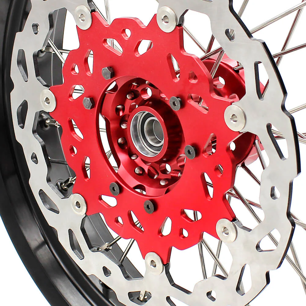 KKE 17 inch Supermoto Wheels Rims for HONDA XR650L 1993-2024 Red Hub Discs - Image 5
