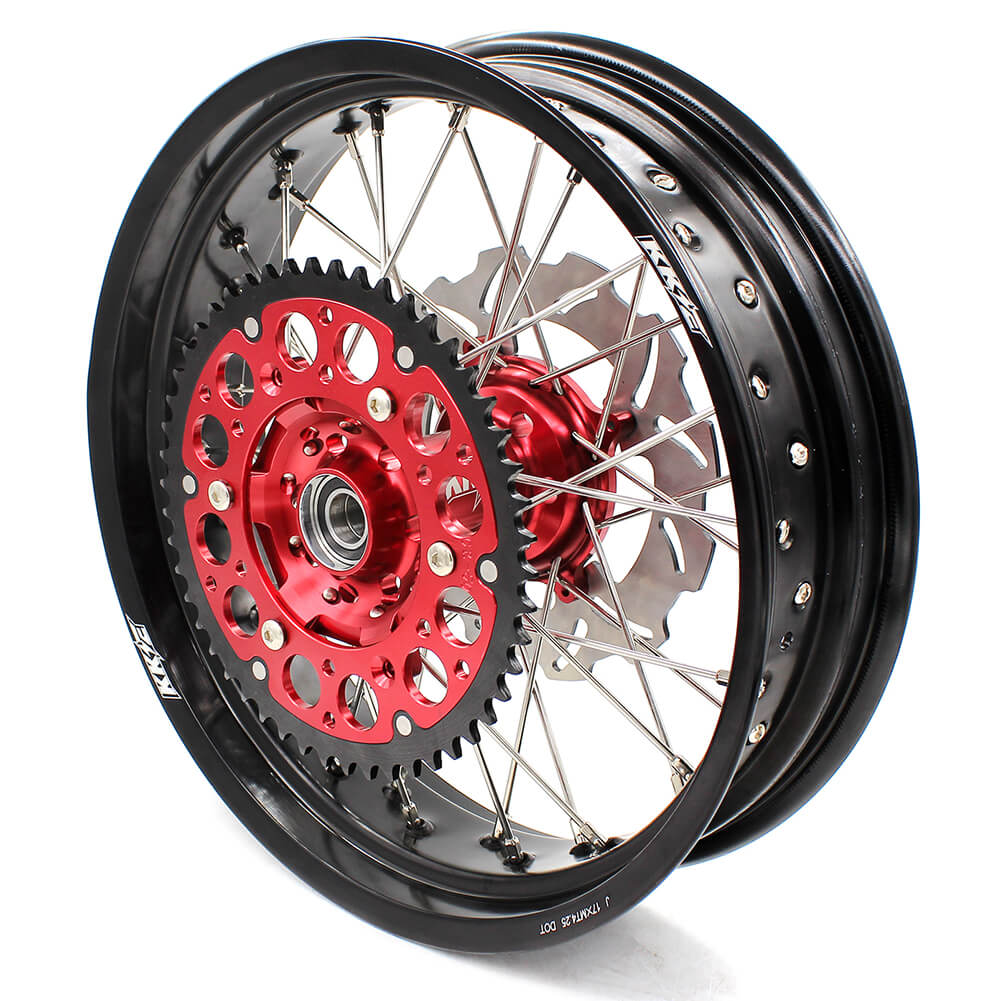 KKE 17 inch Supermoto Wheels Rims for HONDA XR650L 1993-2024 Red Hub Discs - Image 9