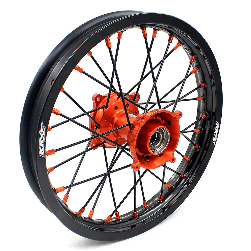 KKE 19"*1.6/16"*1.85 Big Kid's Wheels Rims Set For KTM SX85 2021 2022 2023 2024 Orange Nipples & Black Spokes - Image 10