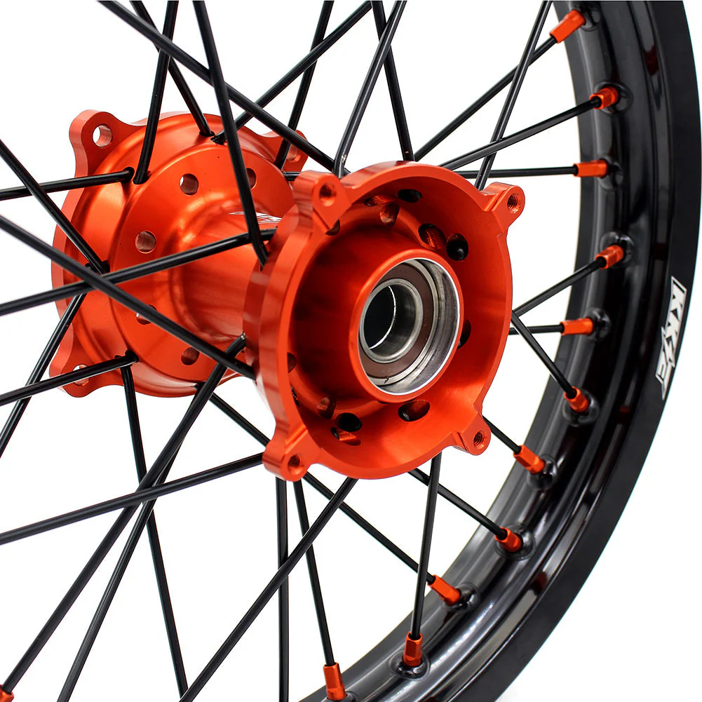 KKE 19"*1.6/16"*1.85 Big Kid's Wheels Rims Set For KTM SX85 2021 2022 2023 2024 Orange Nipples & Black Spokes - Image 11