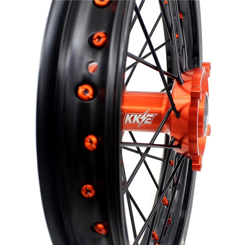 KKE 19"*1.6/16"*1.85 Big Kid's Wheels Rims Set For KTM SX85 2021 2022 2023 2024 Orange Nipples & Black Spokes - Image 12