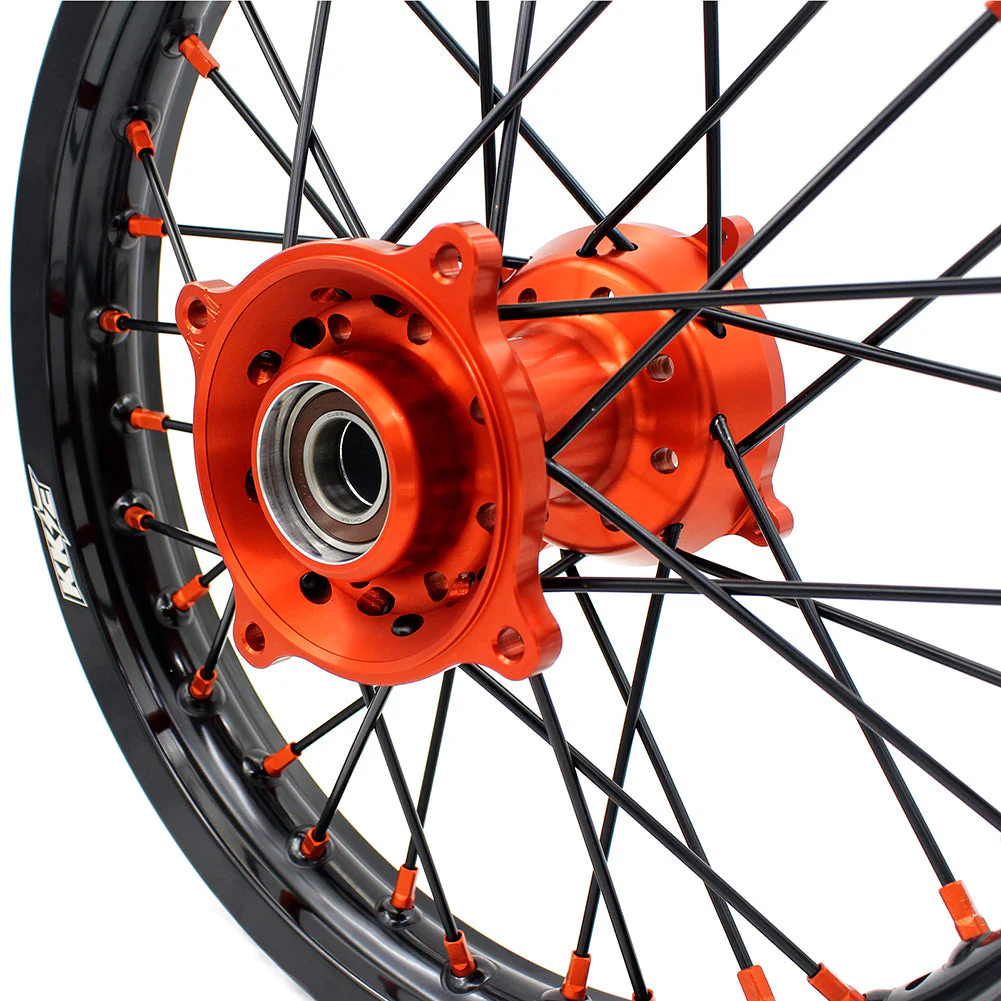 KKE 19"*1.6/16"*1.85 Big Kid's Wheels Rims Set For KTM SX85 2021 2022 2023 2024 Orange Nipples & Black Spokes - Image 9